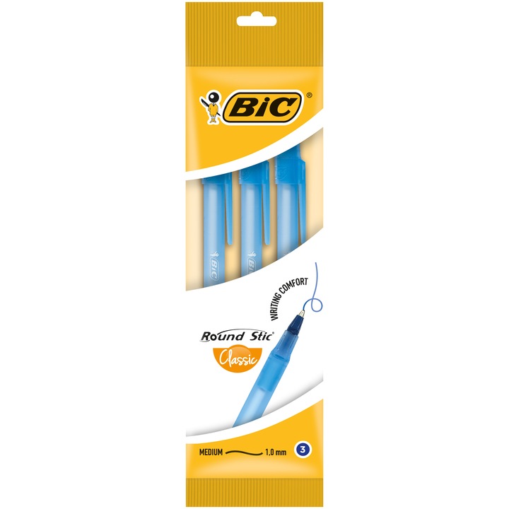 Химикал BIC Round Stic, Син, 3 броя