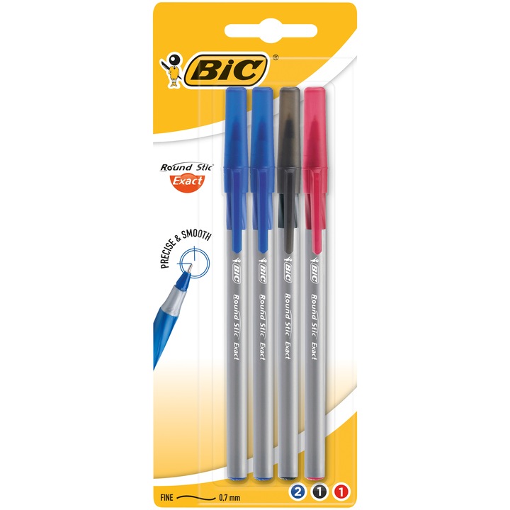 BIC Round Stic Exact golyóstoll, Színes, 4 db