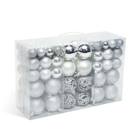Set 100 Globuri pentru Bradul de Craciun, Culoare Argintiu