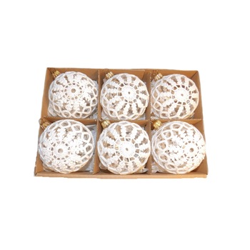 Globuri de craciun din stica imbracae in dantela alba lucrata manual diametru de 10 cm set 6 buc Globuri de craciun din stica imbracae in dantela alba lucrata manual diametru de 10 cm set 6 buc