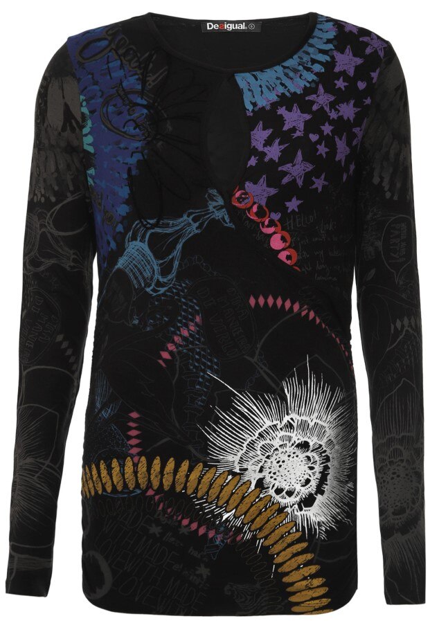 Bluza Desigual negru cu model colorat, Negru & multicolor