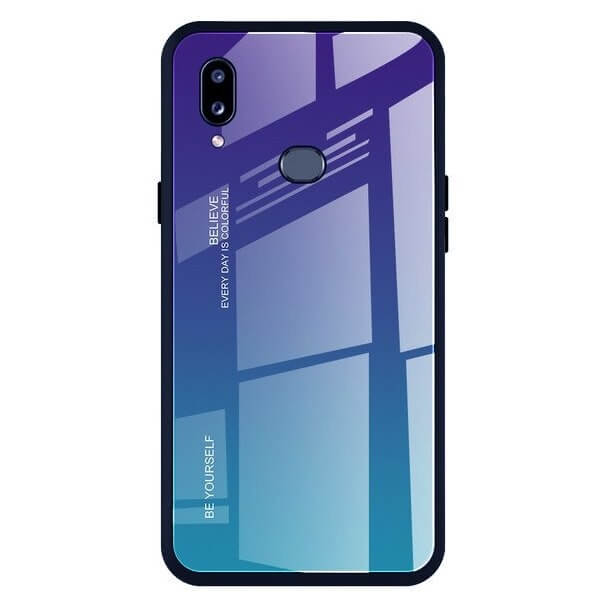 Husa Samsung Galaxy A20e, Gradient Glass Durable, Spate din Sticla Securizata, Verde / Violet