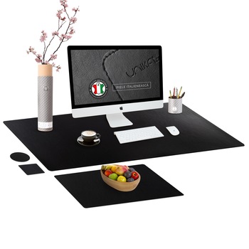 Set mapa birou Office pentru protectie, Unika, din piele PU, 1 suport farfurie si 2 suporturi pahar, negru, 90 cm Set mapa birou Office pentru protectie, Unika, din piele PU, 1 suport farfurie si 2 suporturi pahar, negru, 90 cm