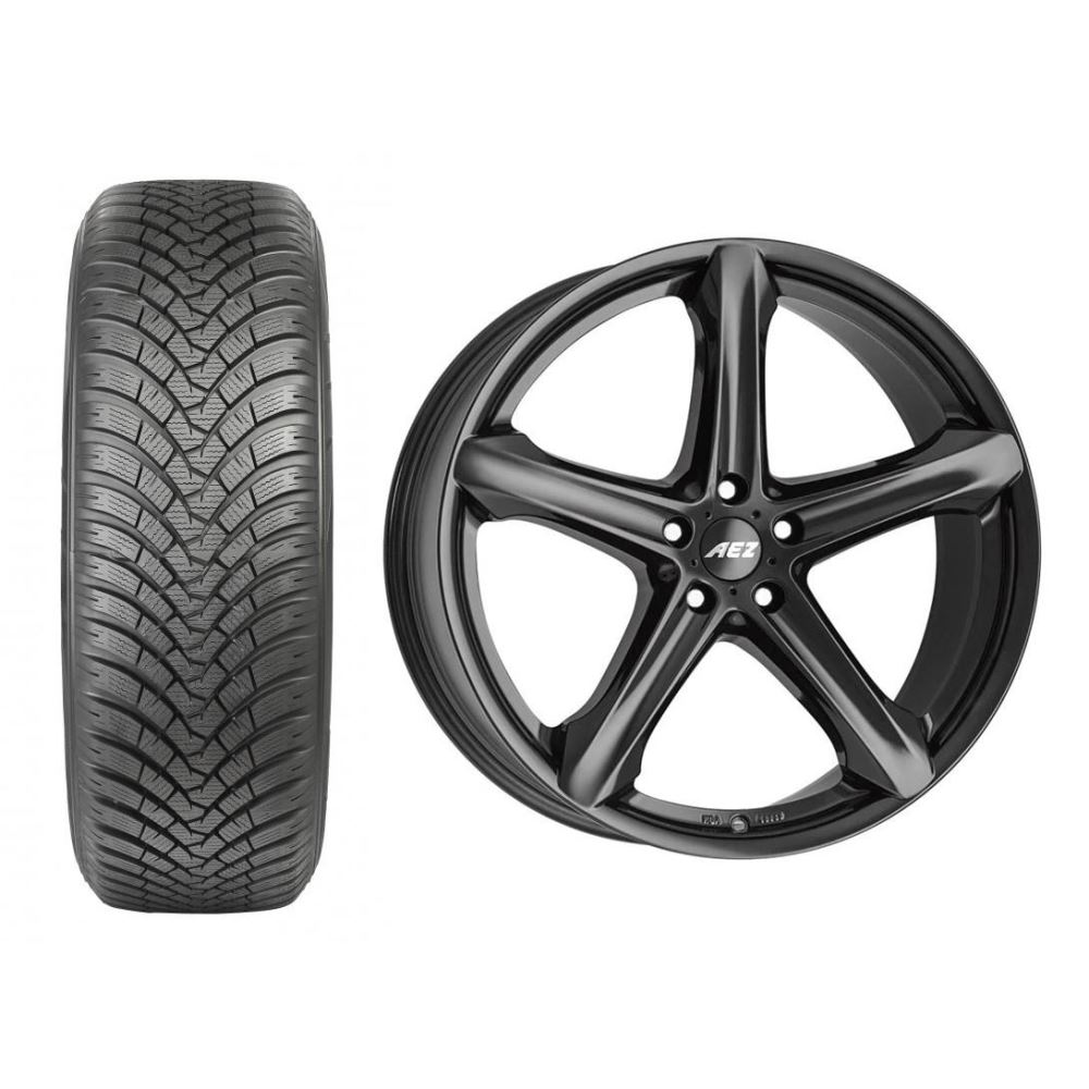 Roata completa Audi A3 Leon Octavia Golf Jetta janta aliaj AEZ Yacht Dark 7x16 + anvelopa iarna Falken HS01 205/55R16 91H