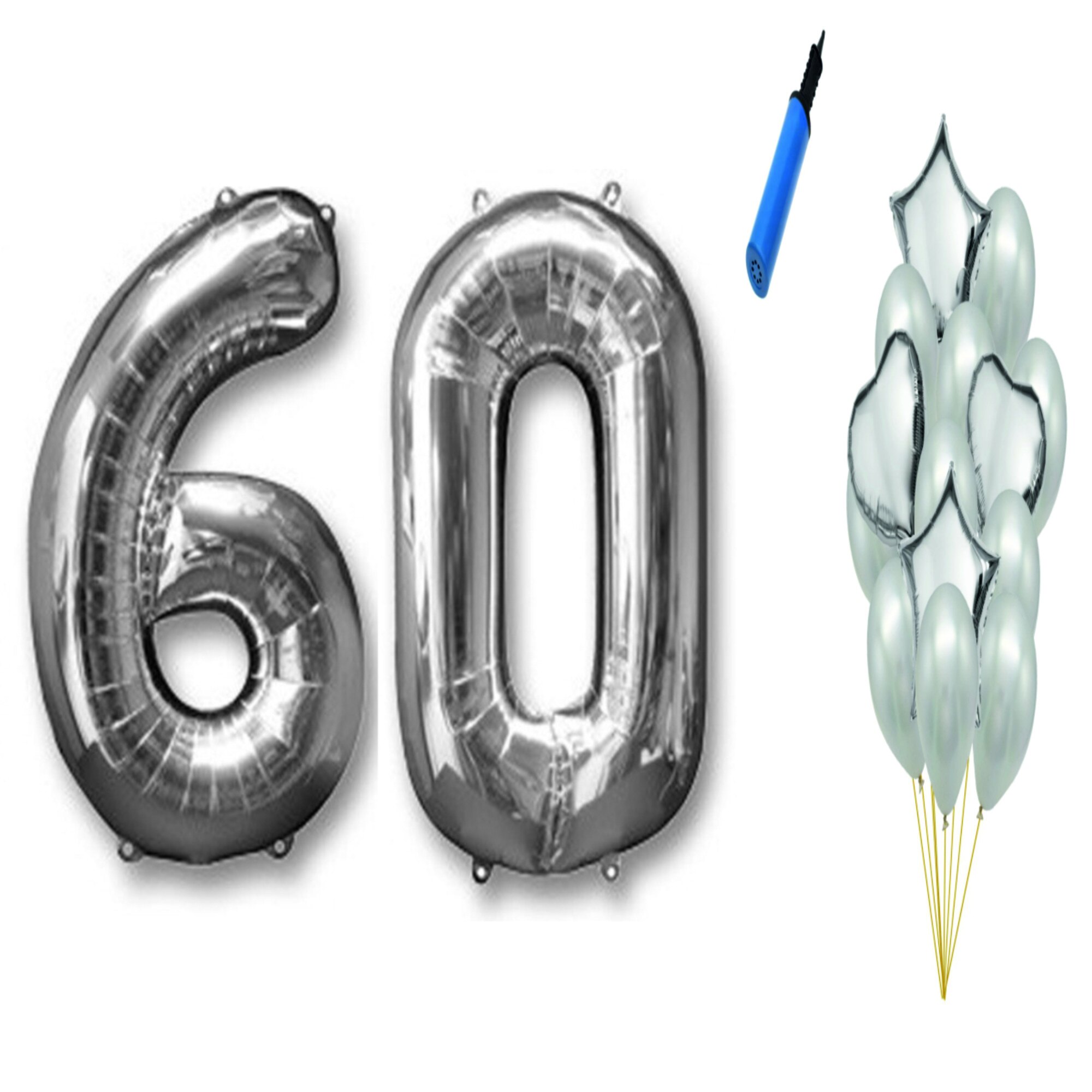 Set 16 baloane aniversare 60 ani , argintiu