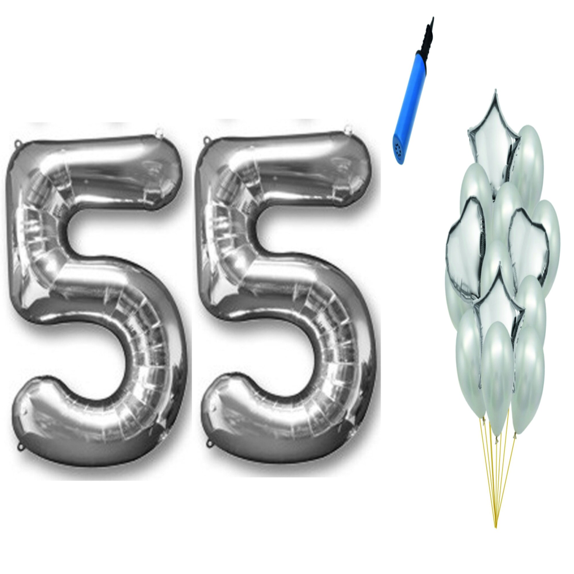Set 16 baloane aniversare 55 ani , argintiu