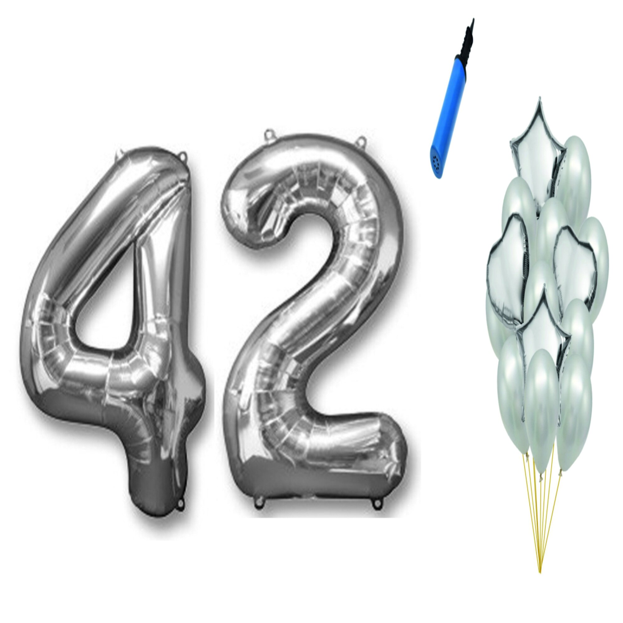 Set 16 baloane aniversare 42 ani , argintiu