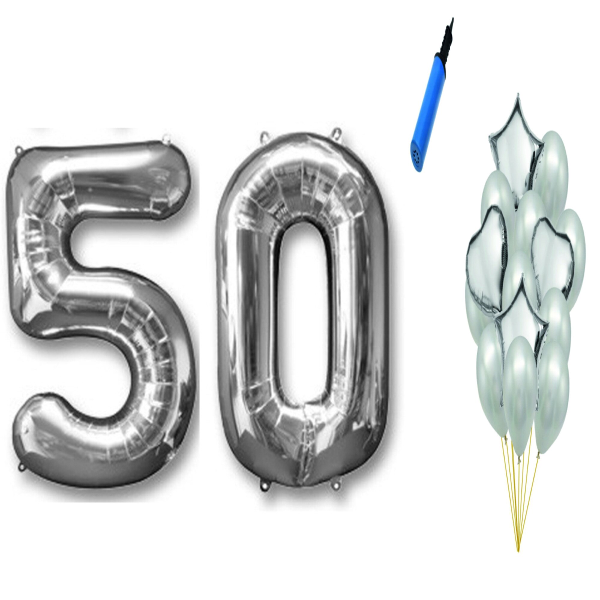 Set 16 baloane aniversare 50 ani , argintiu