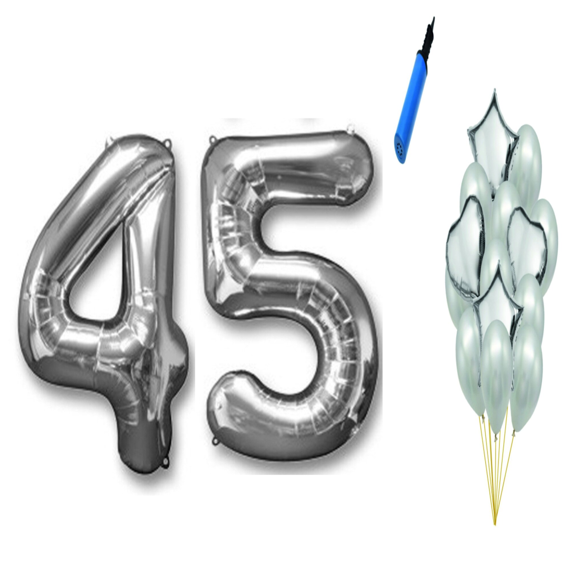 Set 16 baloane aniversare 45 ani , argintiu