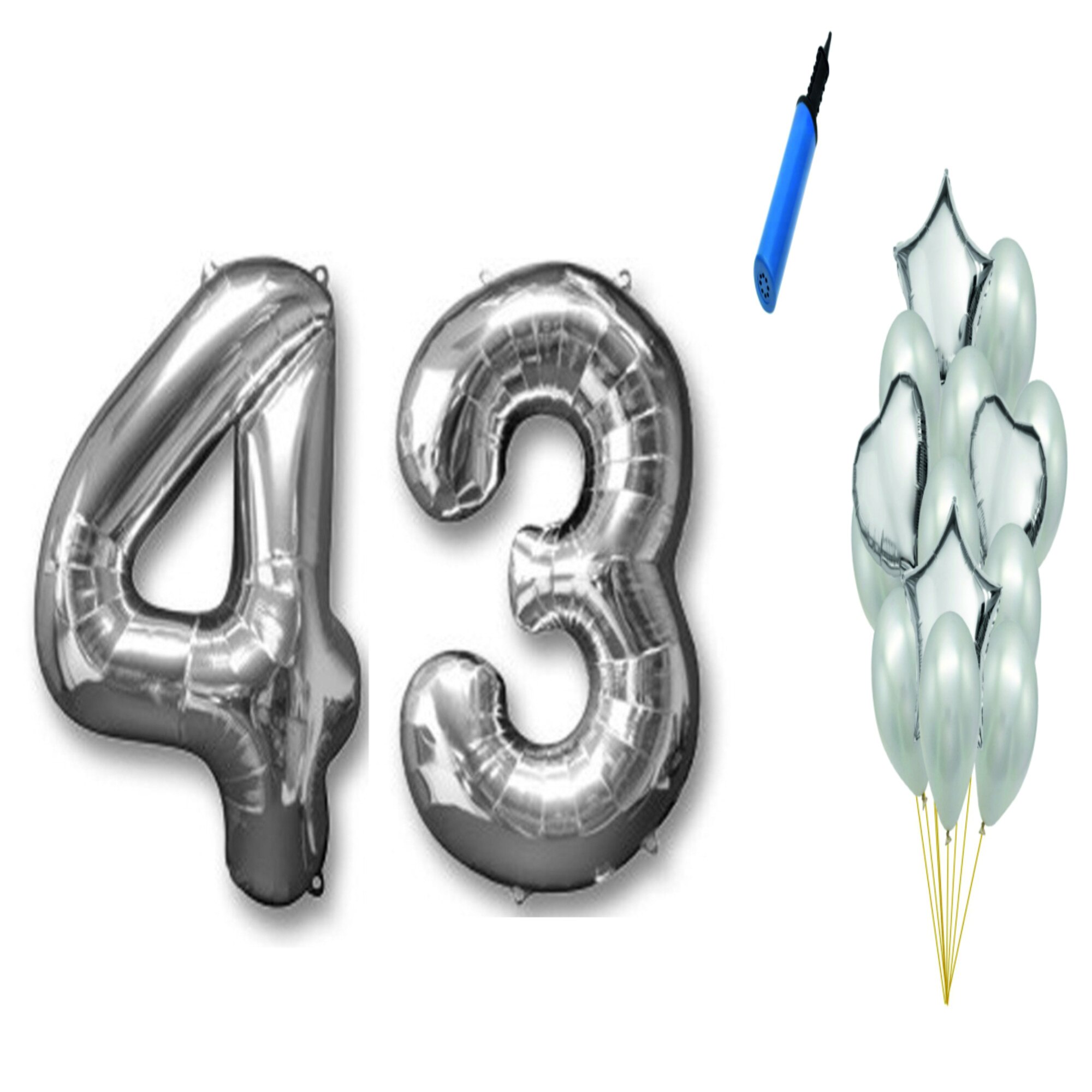 Set 16 baloane aniversare 43 ani , argintiu