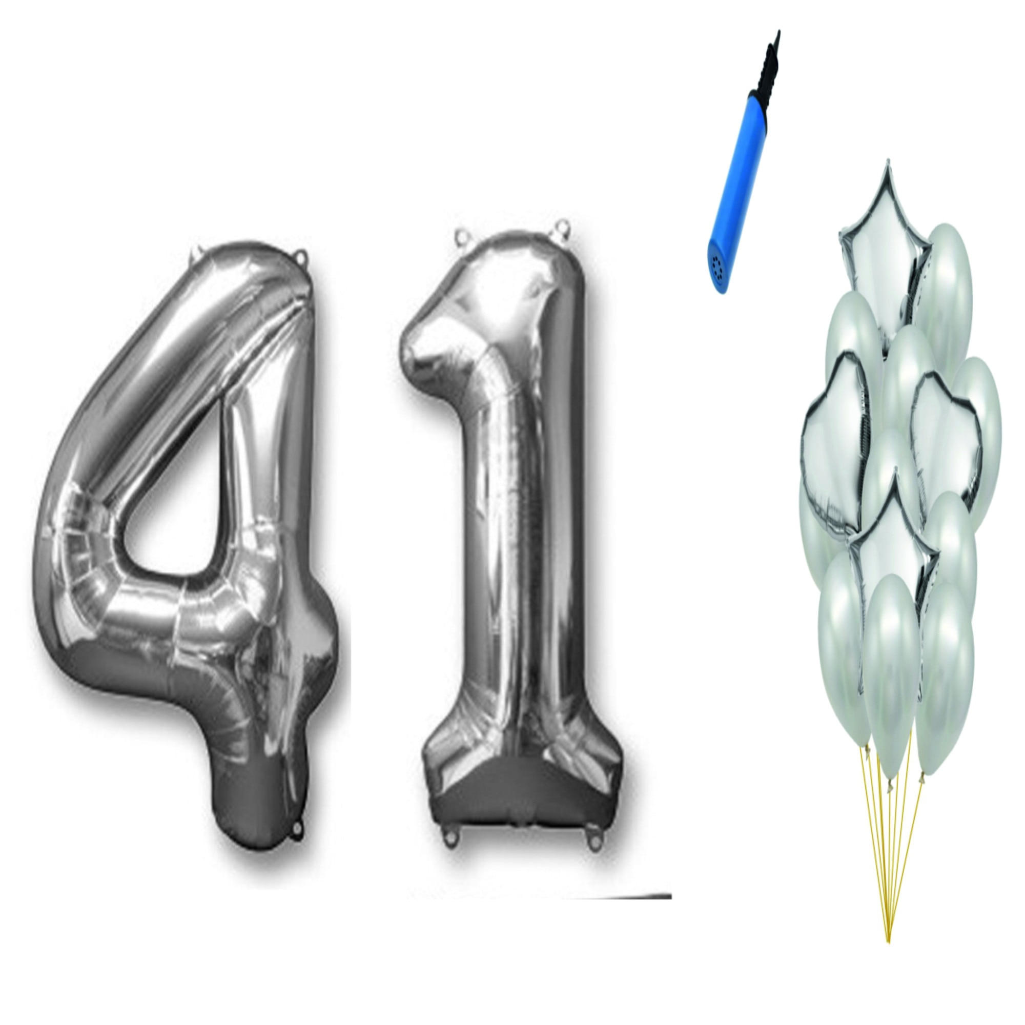 Set 16 baloane aniversare 41 ani , argintiu