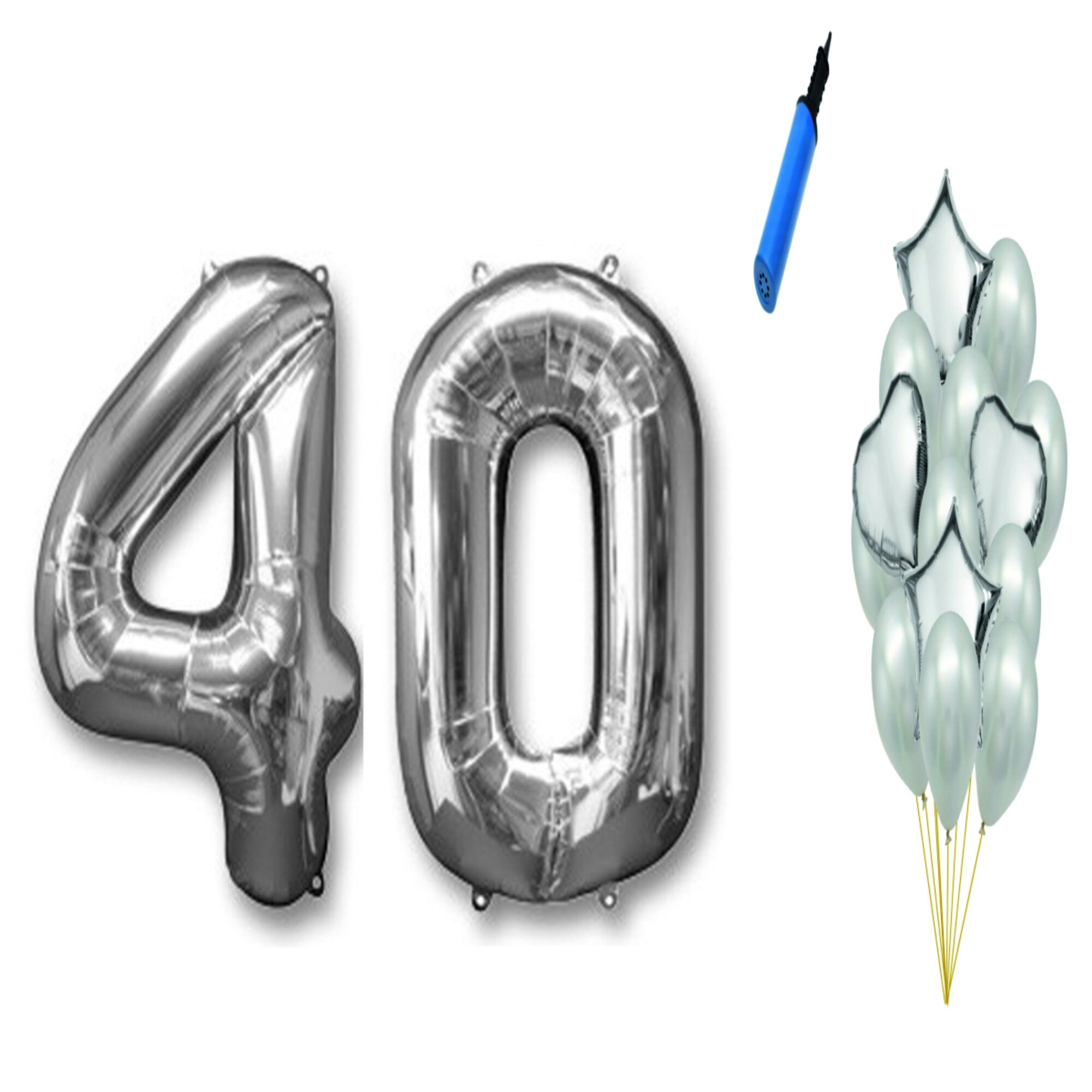 Set 16 baloane aniversare 40 ani , argintiu