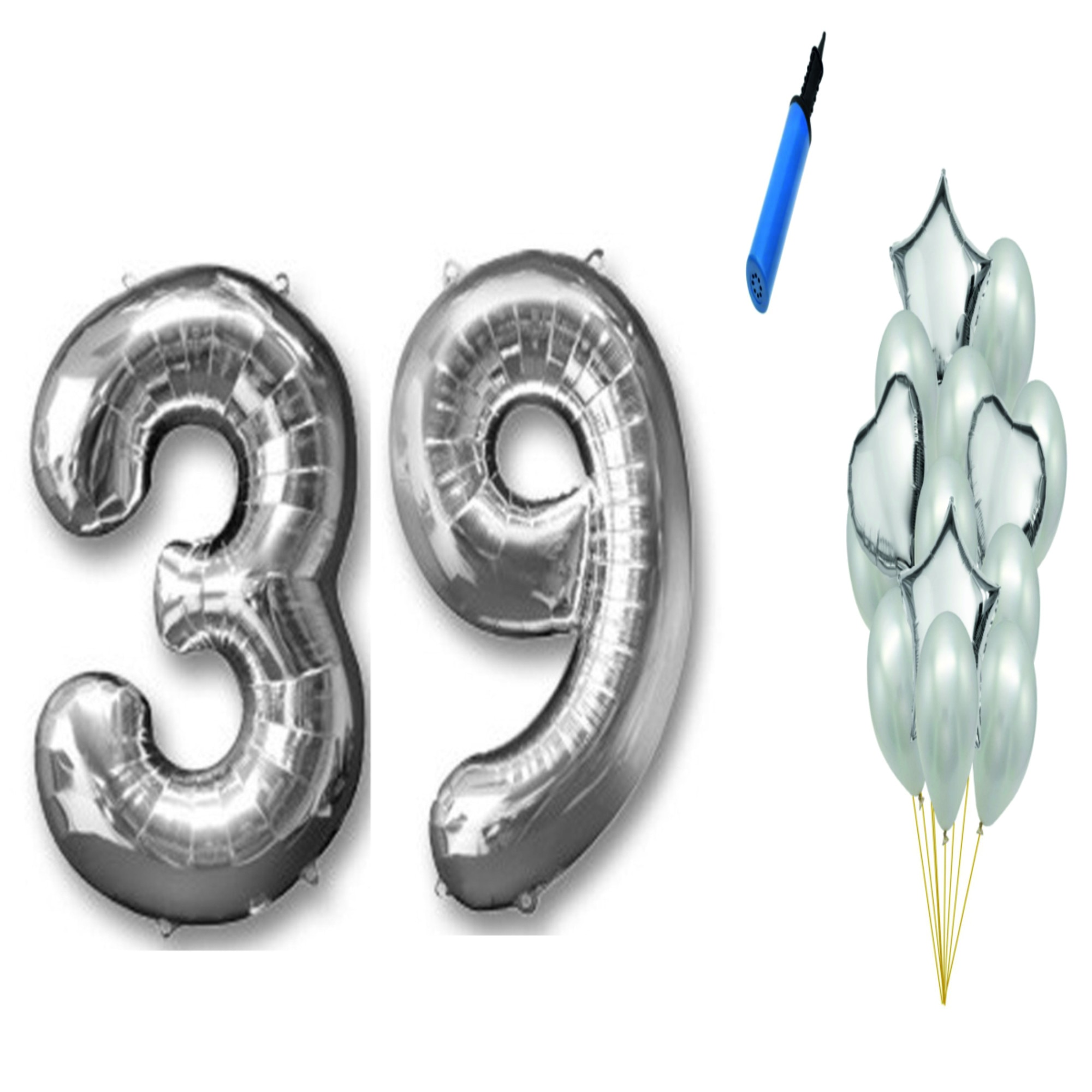 Set 16 baloane aniversare 39 ani , argintiu