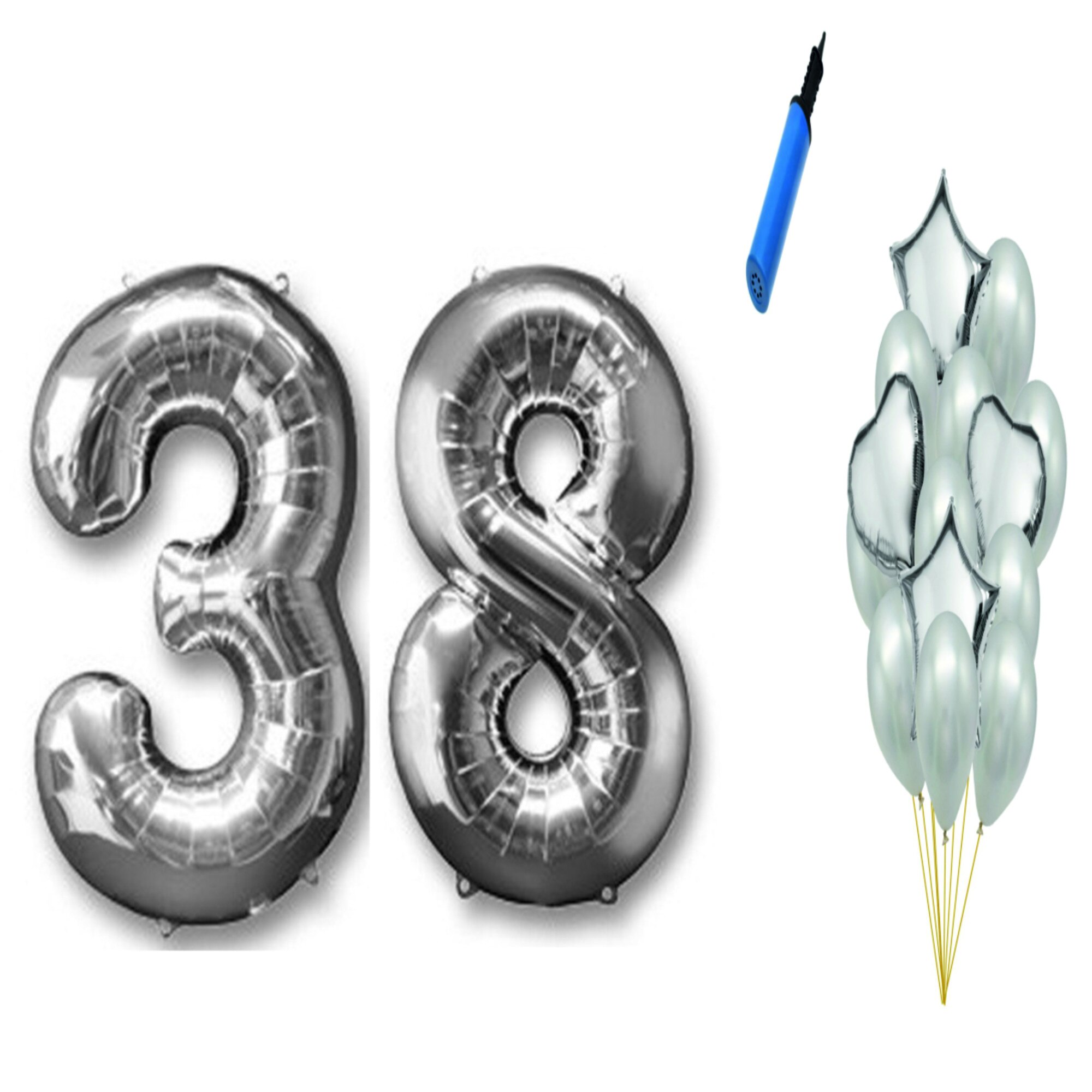 Set 16 baloane aniversare 38 ani , argintiu