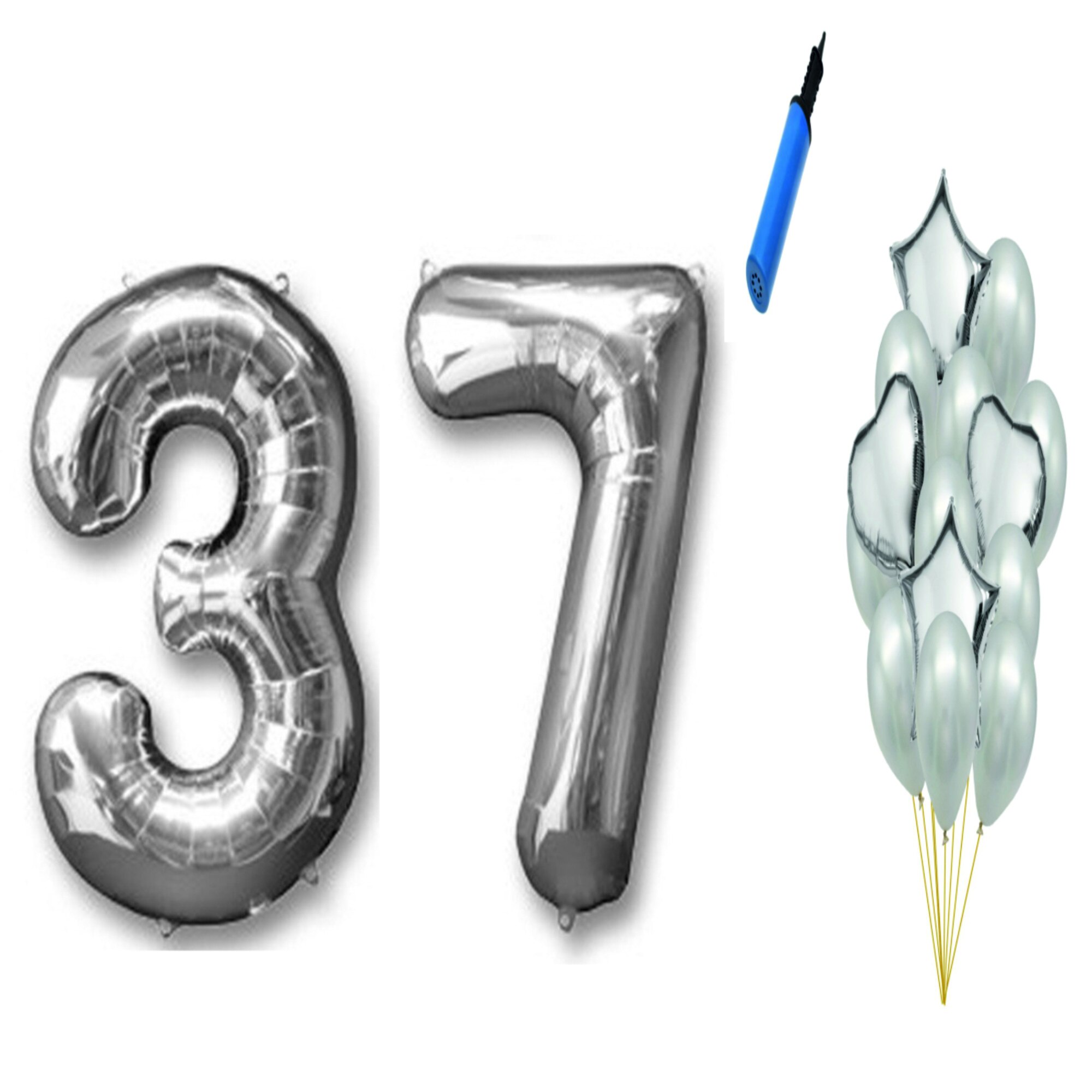 Set 16 baloane aniversare 37 ani , argintiu