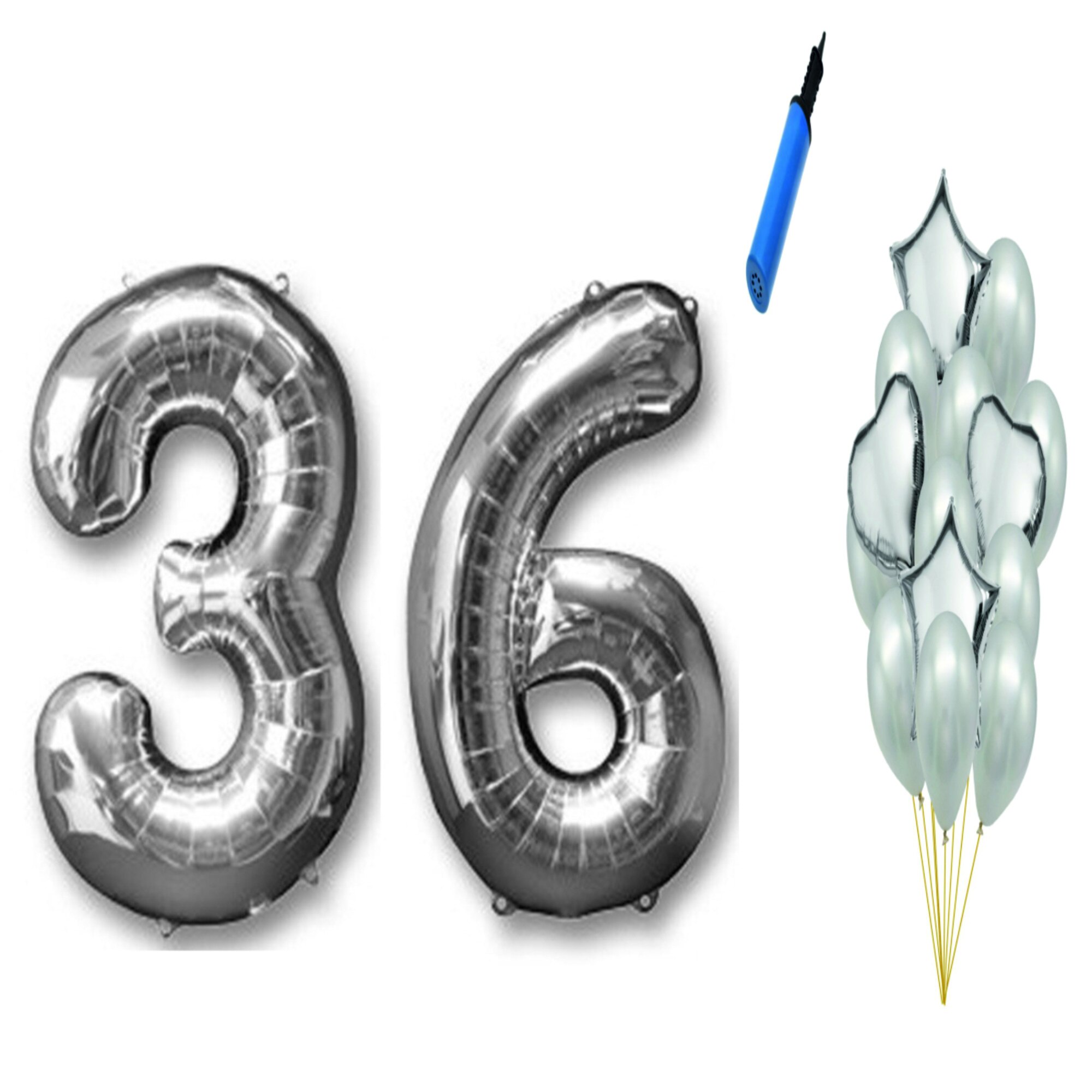 Set 16 baloane aniversare 36 ani , argintiu