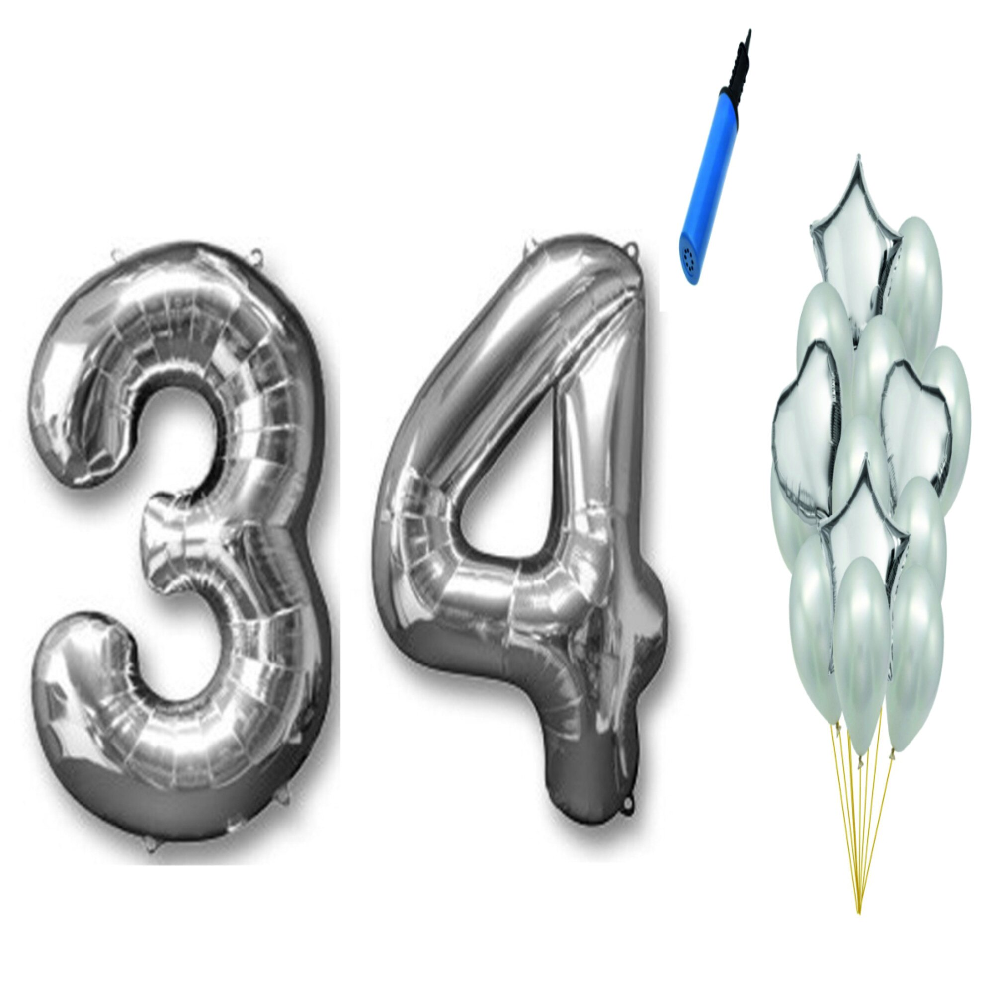 Set 16 baloane aniversare 34 ani , argintiu