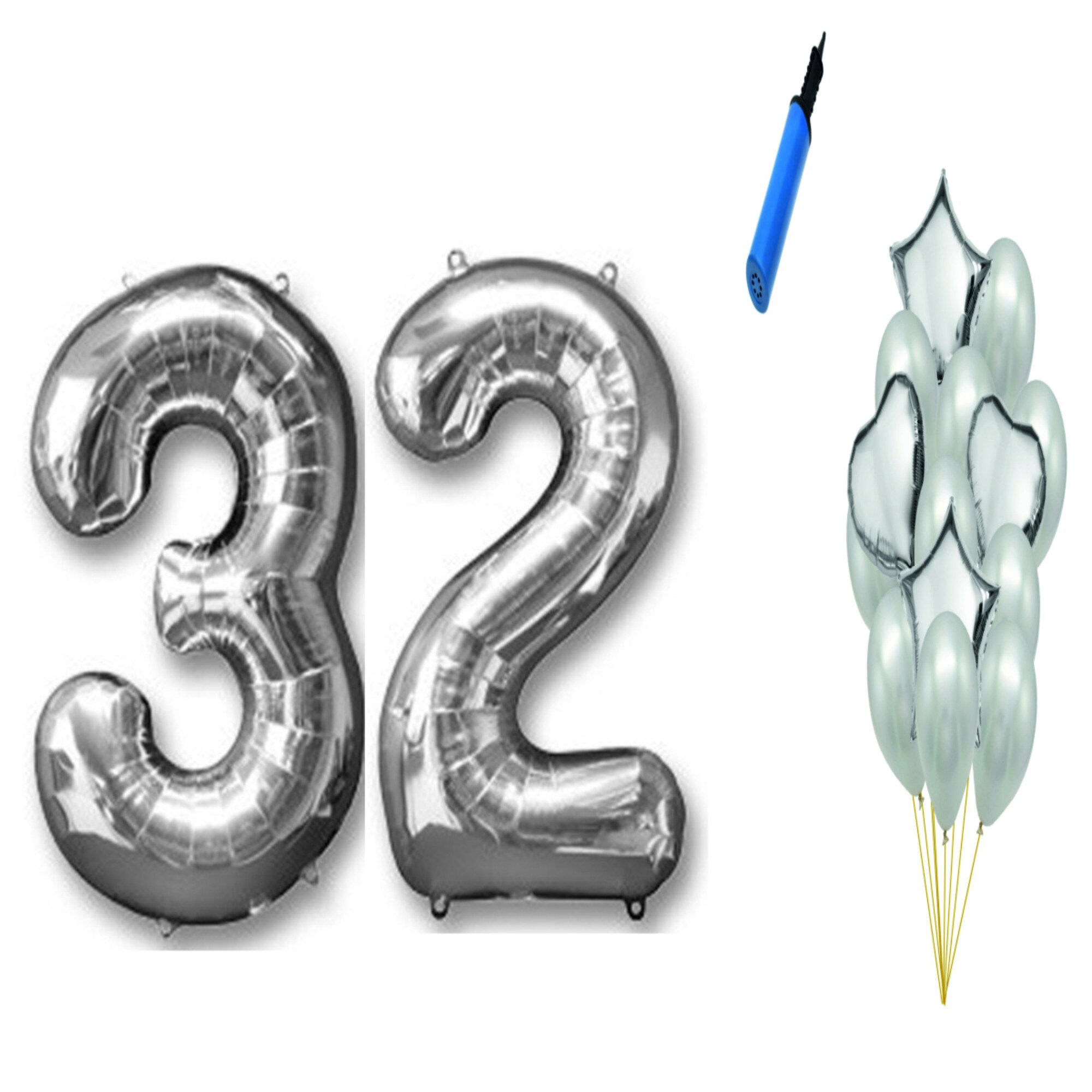 Set 16 baloane aniversare 32 ani , argintiu