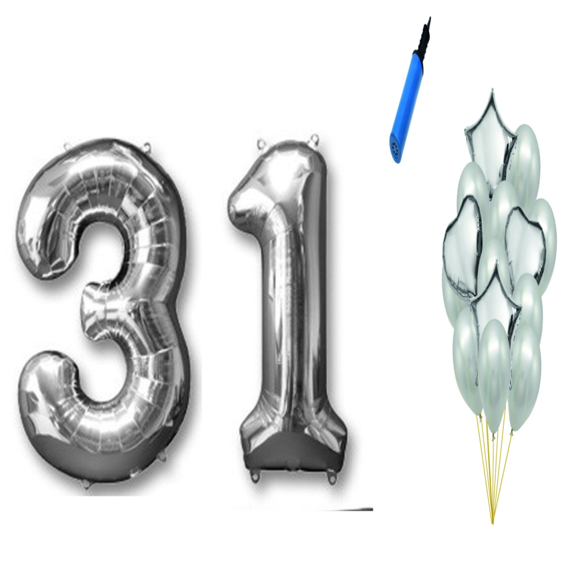 Set 16 baloane aniversare 31 ani , argintiu