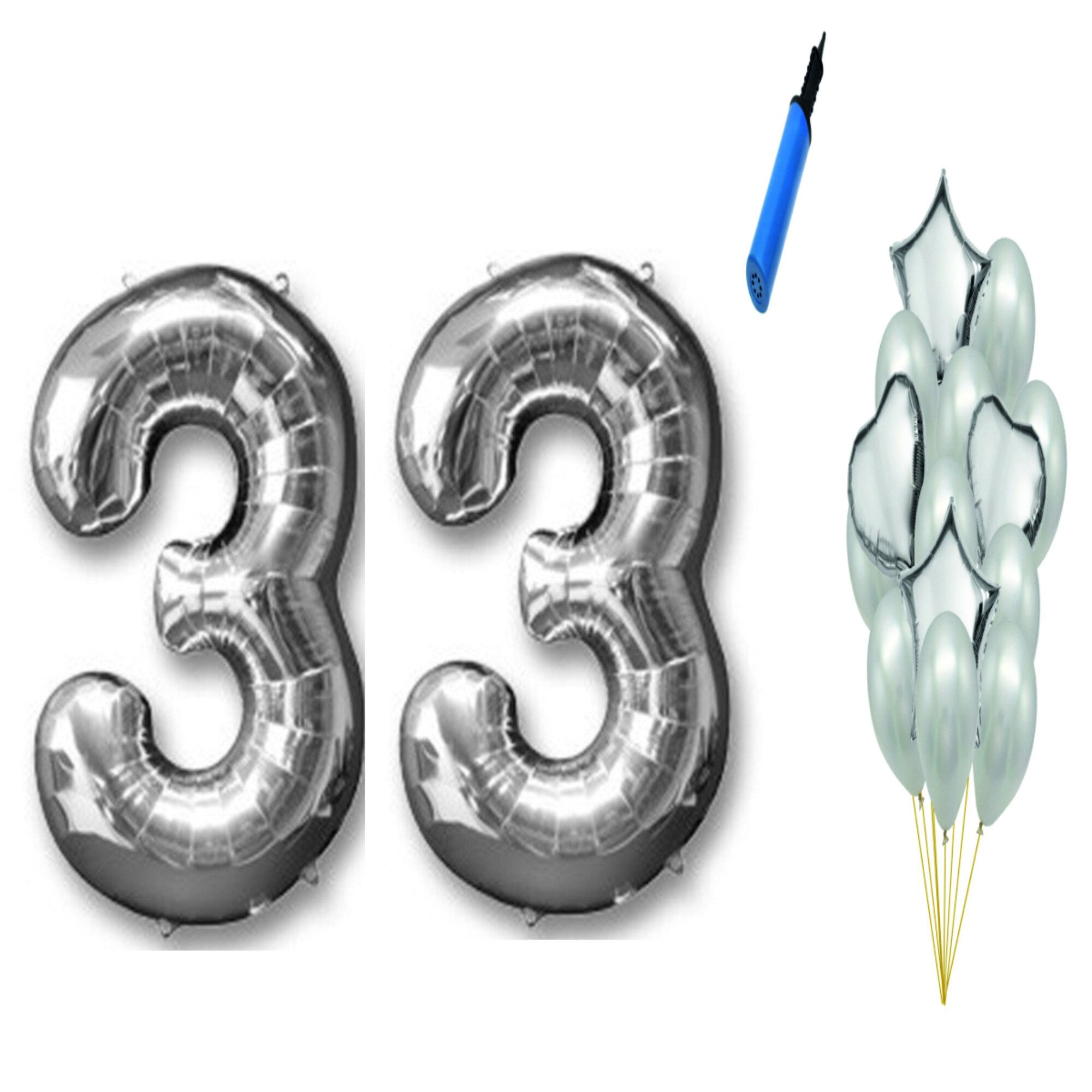 Set 16 baloane aniversare 33 ani , argintiu