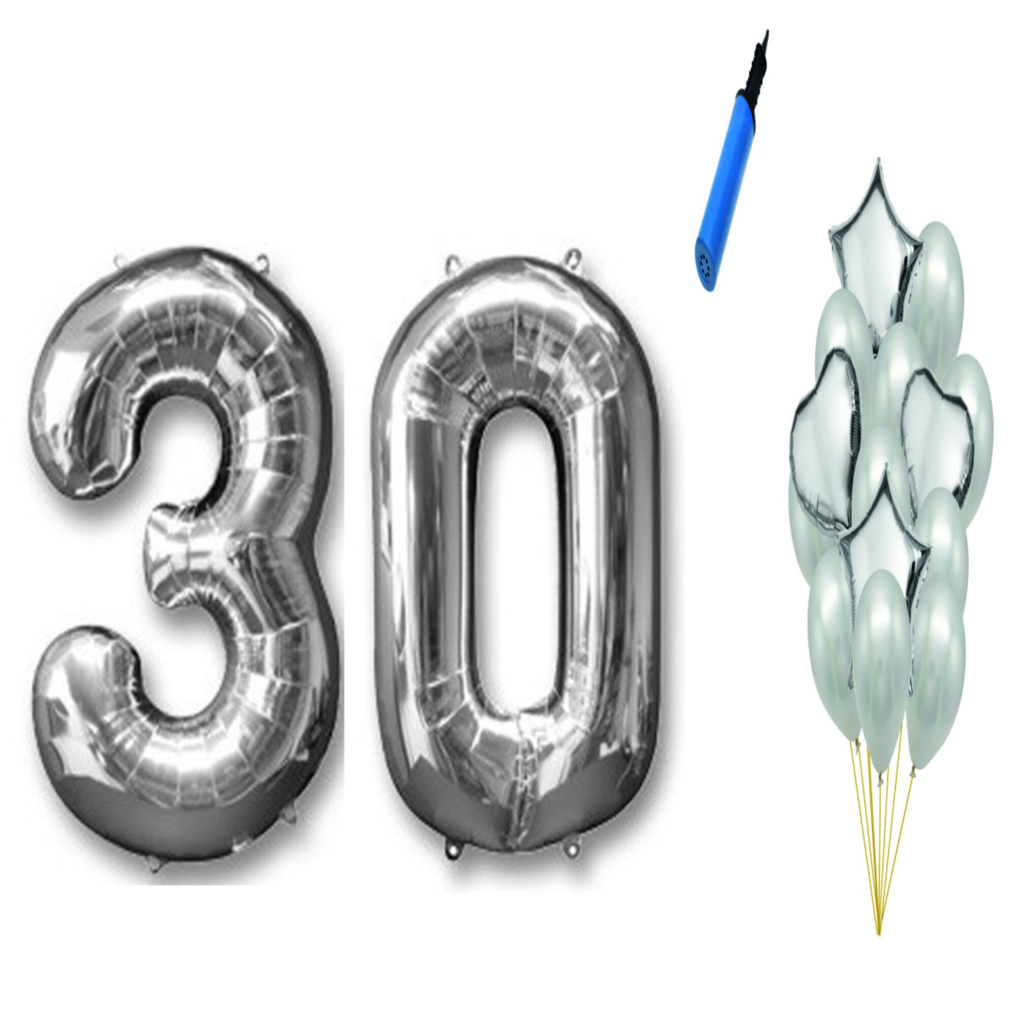 Set 16 baloane aniversare 30 ani , argintiu