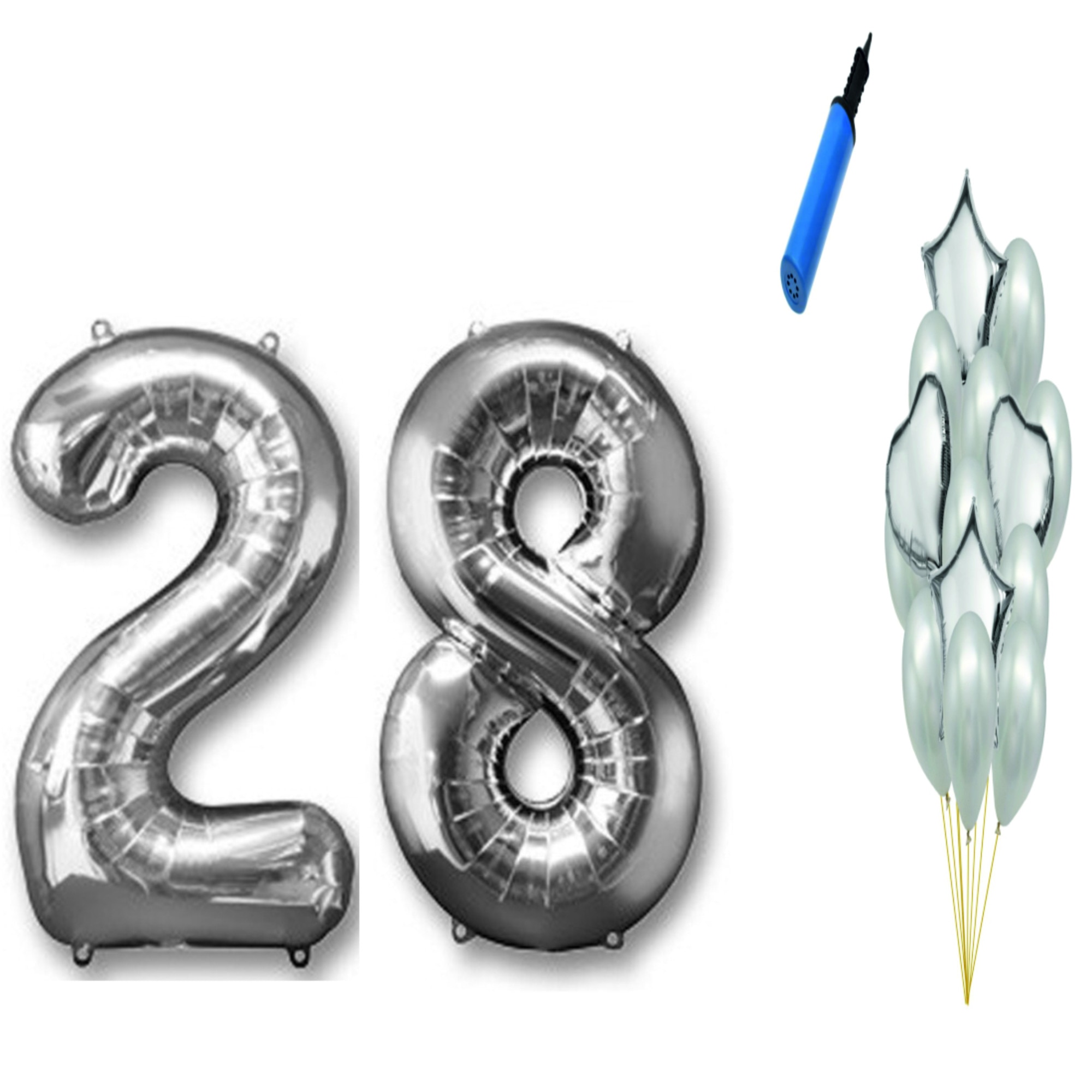 Set 16 baloane aniversare 28 ani , argintiu
