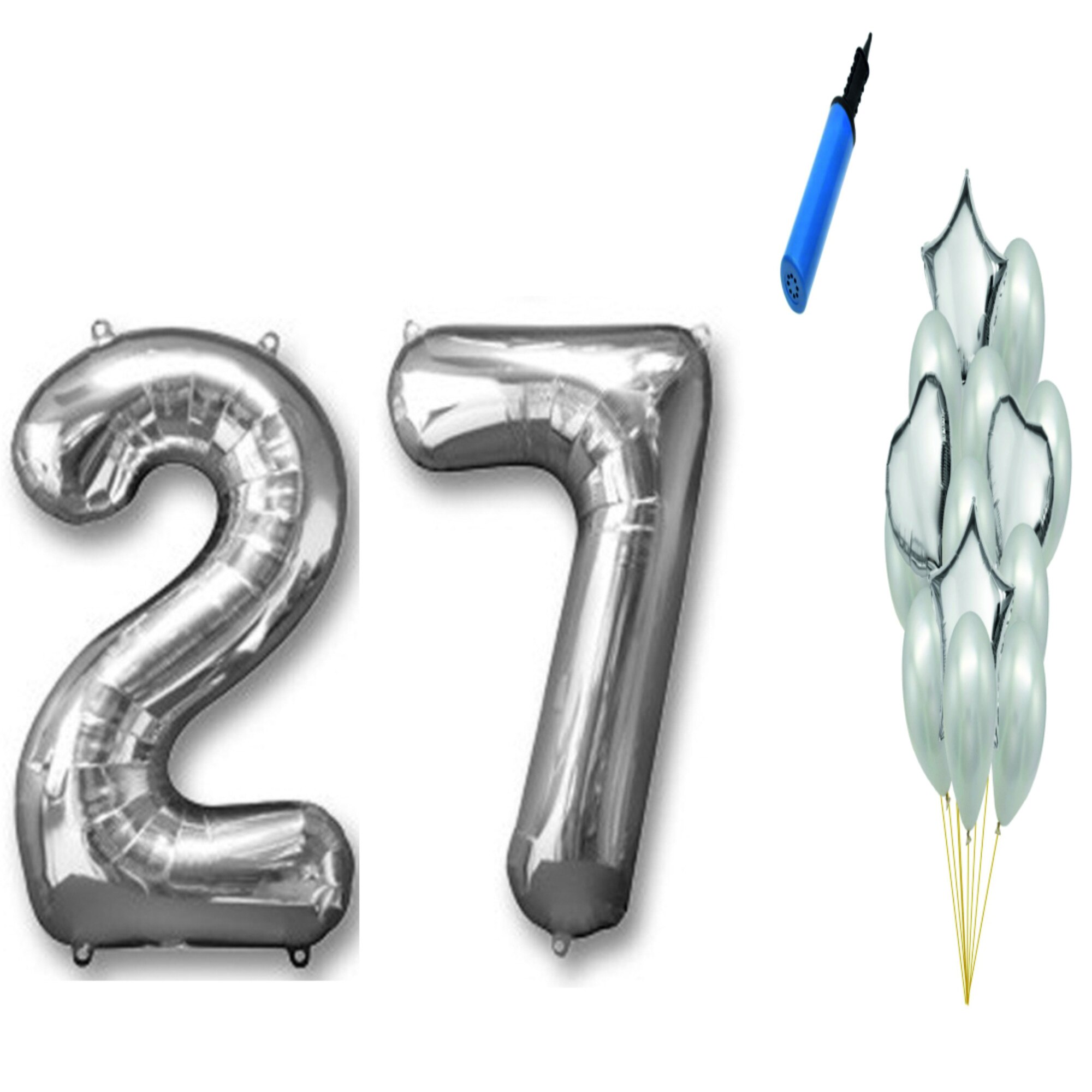 Set 16 baloane aniversare 27 ani , argintiu
