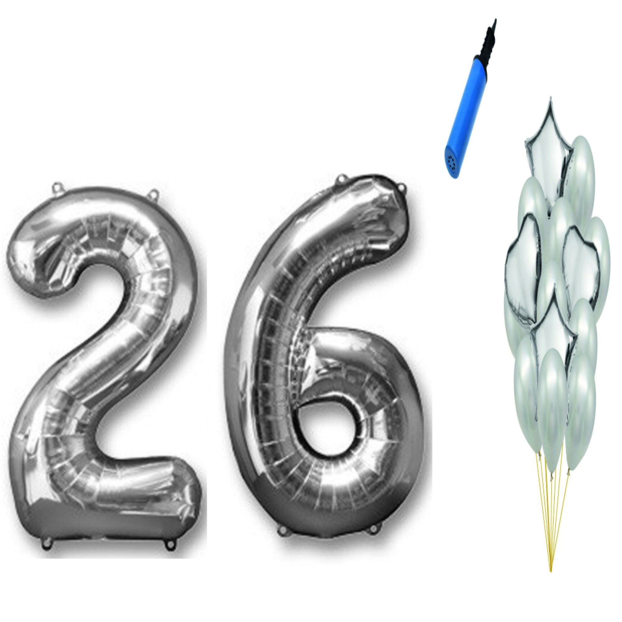 Set 16 baloane aniversare 26 ani , argintiu
