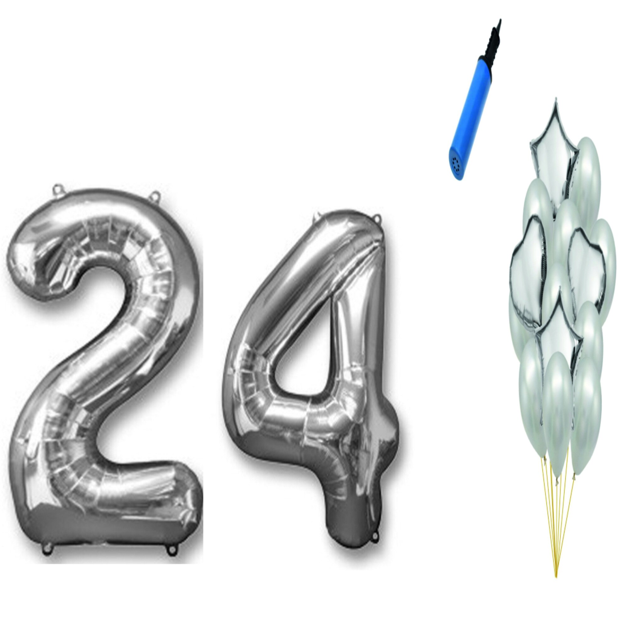 Set 16 baloane aniversare 24 ani , argintiu