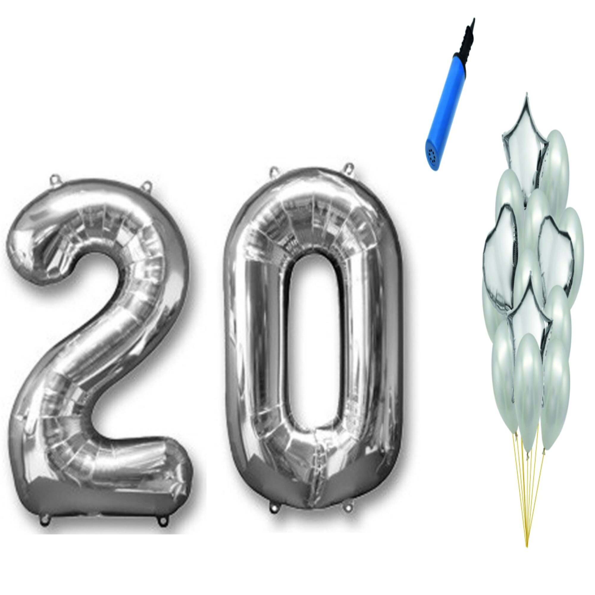 Set 16 baloane aniversare 20 ani , argintiu