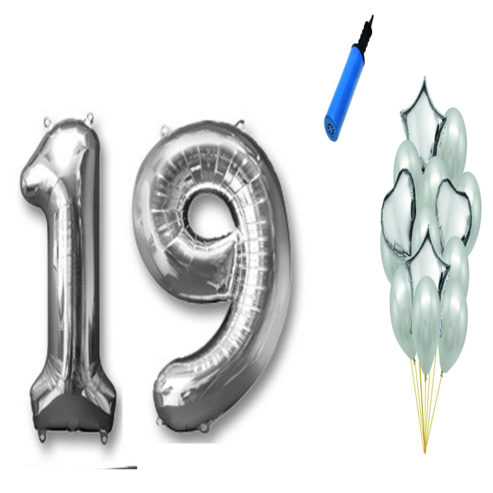 Set 16 baloane aniversare 19 ani , argintiu