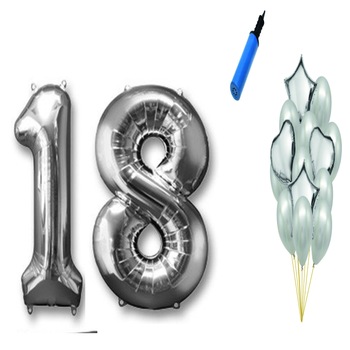 Set 16 baloane aniversare 18 ani ,majorat, argintiu Set 16 baloane aniversare 18 ani ,majorat, argintiu