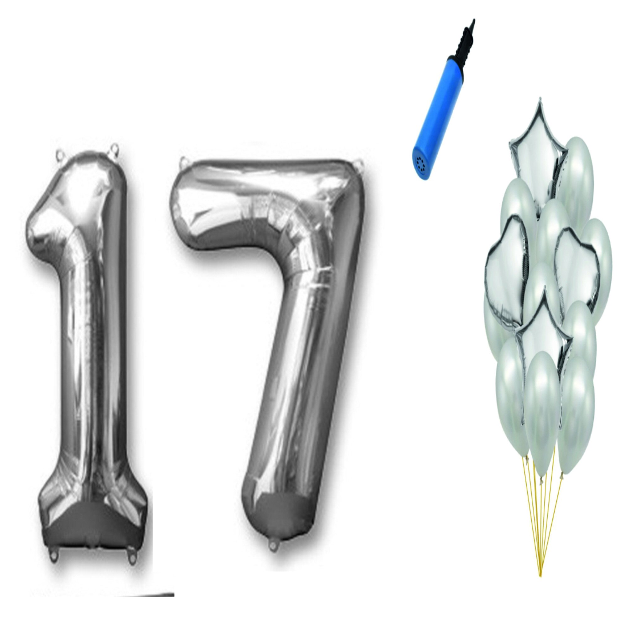 Set 16 baloane aniversare 17 ani , argintiu