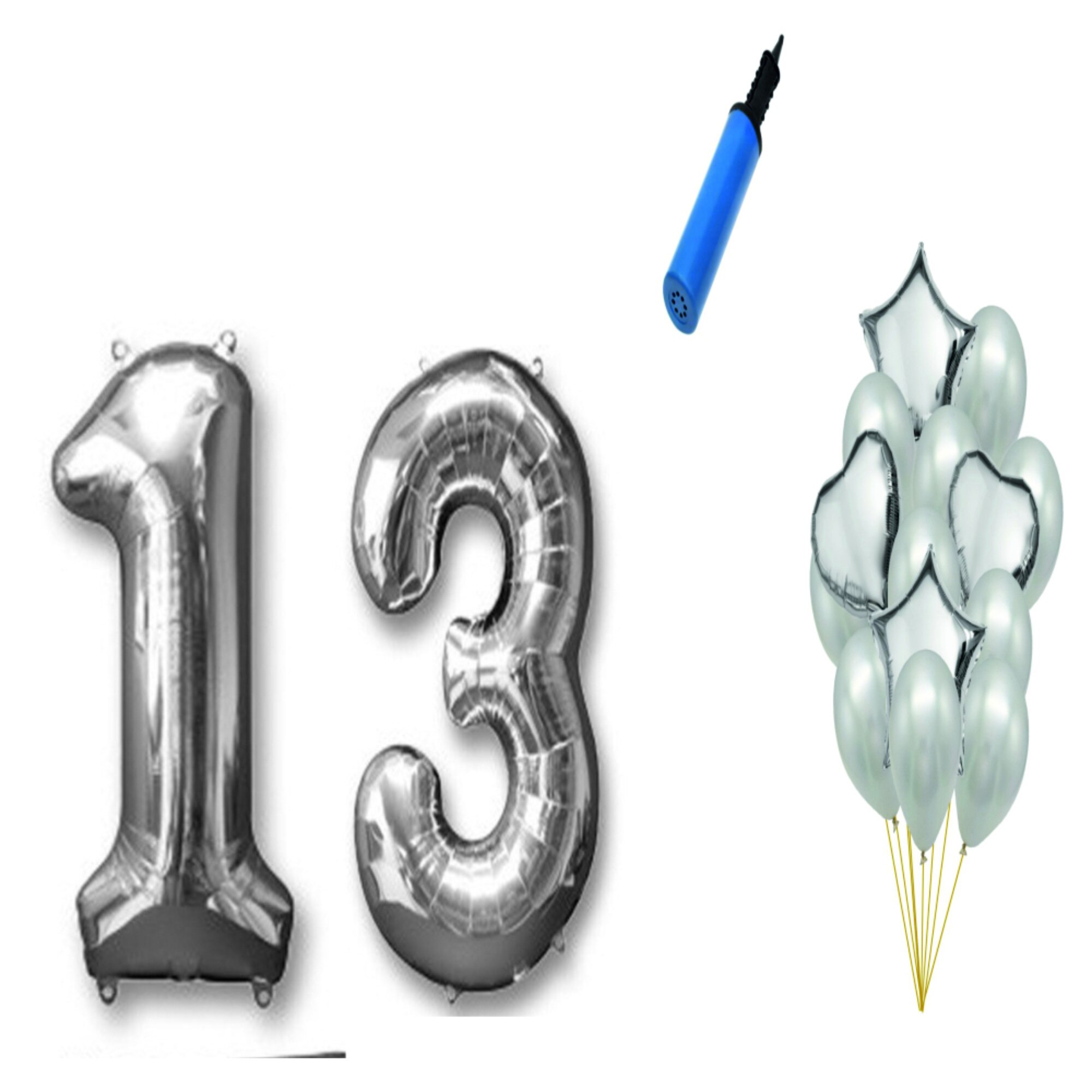 Set 16 baloane aniversare 13 ani , argintiu