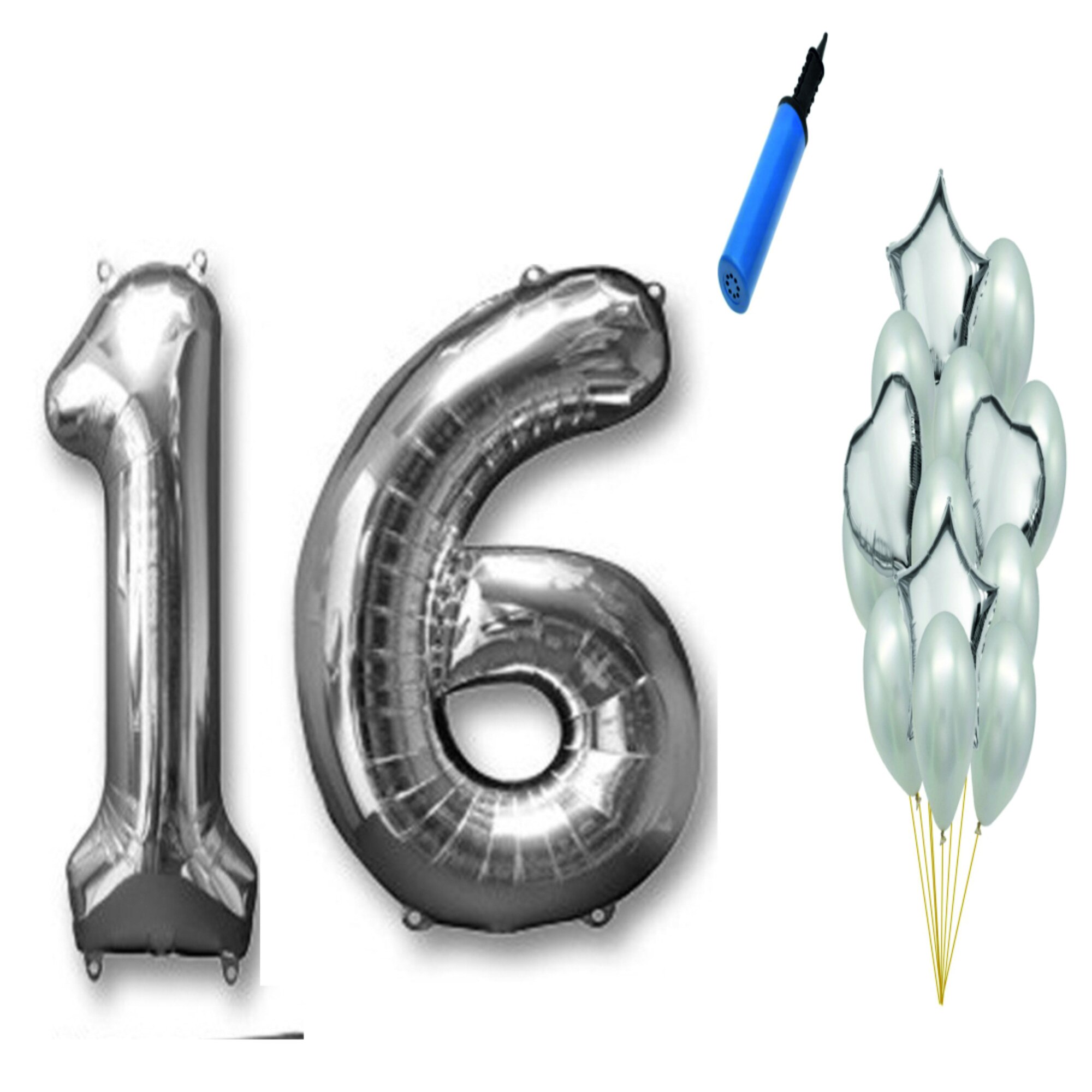 Set 16 baloane aniversare 16 ani , argintiu