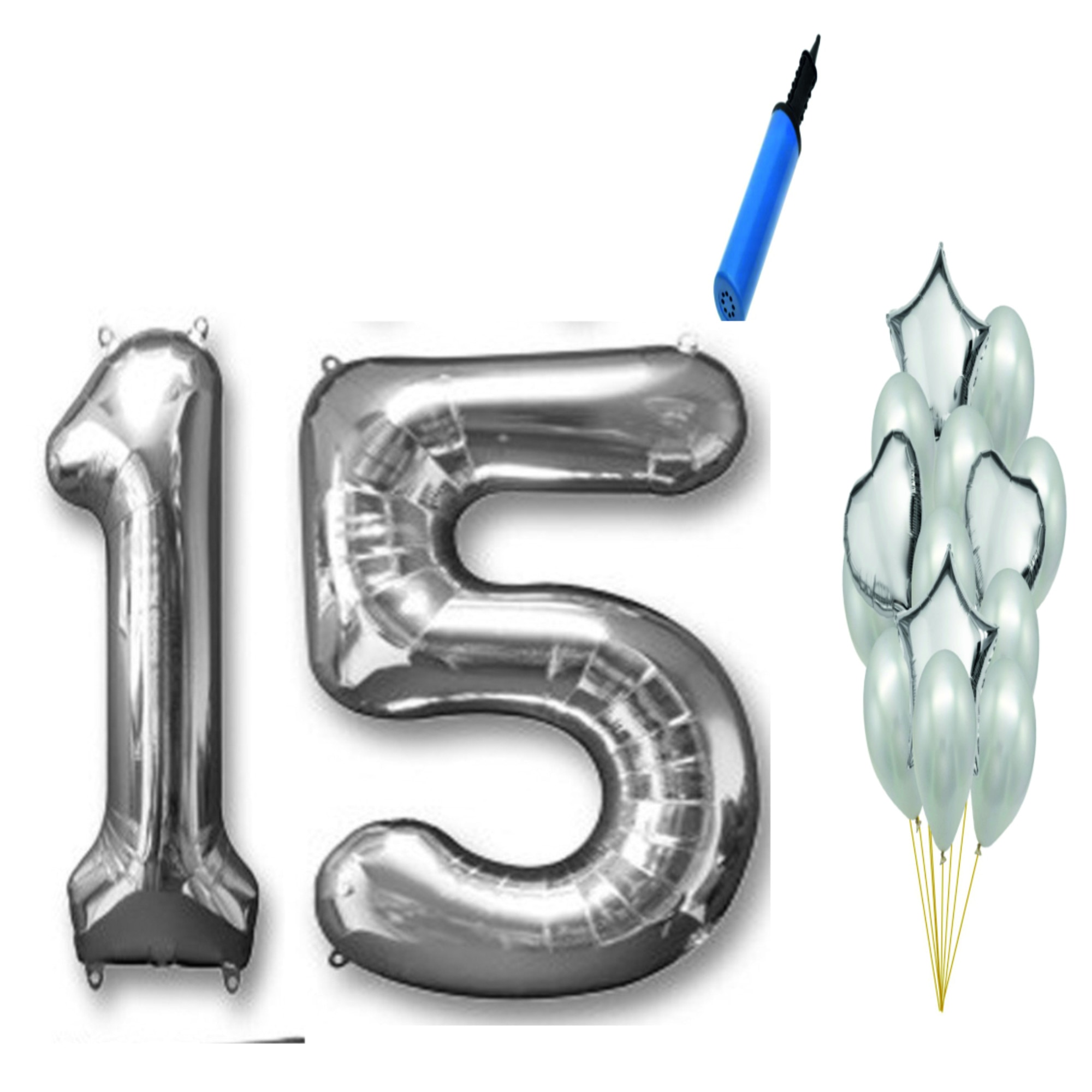 Set 16 baloane aniversare 15 ani , argintiu