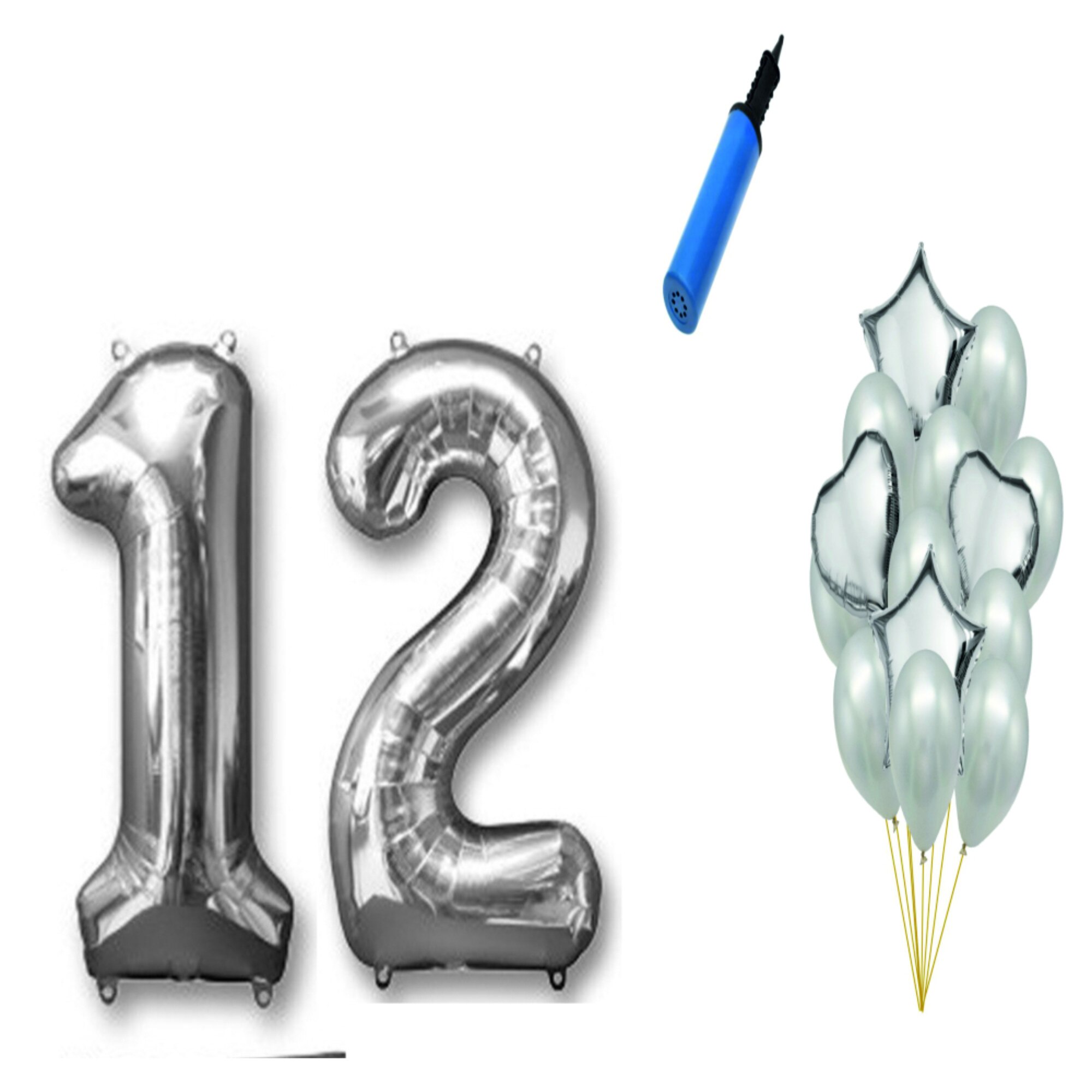 Set 16 baloane aniversare 12 ani , argintiu