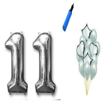 Set 16 baloane aniversare 11 ani , argintiu Set 16 baloane aniversare 11 ani , argintiu