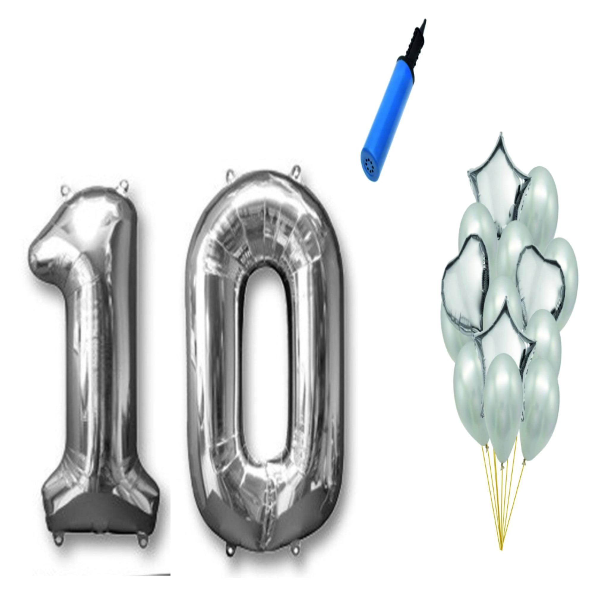 Set 16 baloane aniversare 10 ani , argintiu
