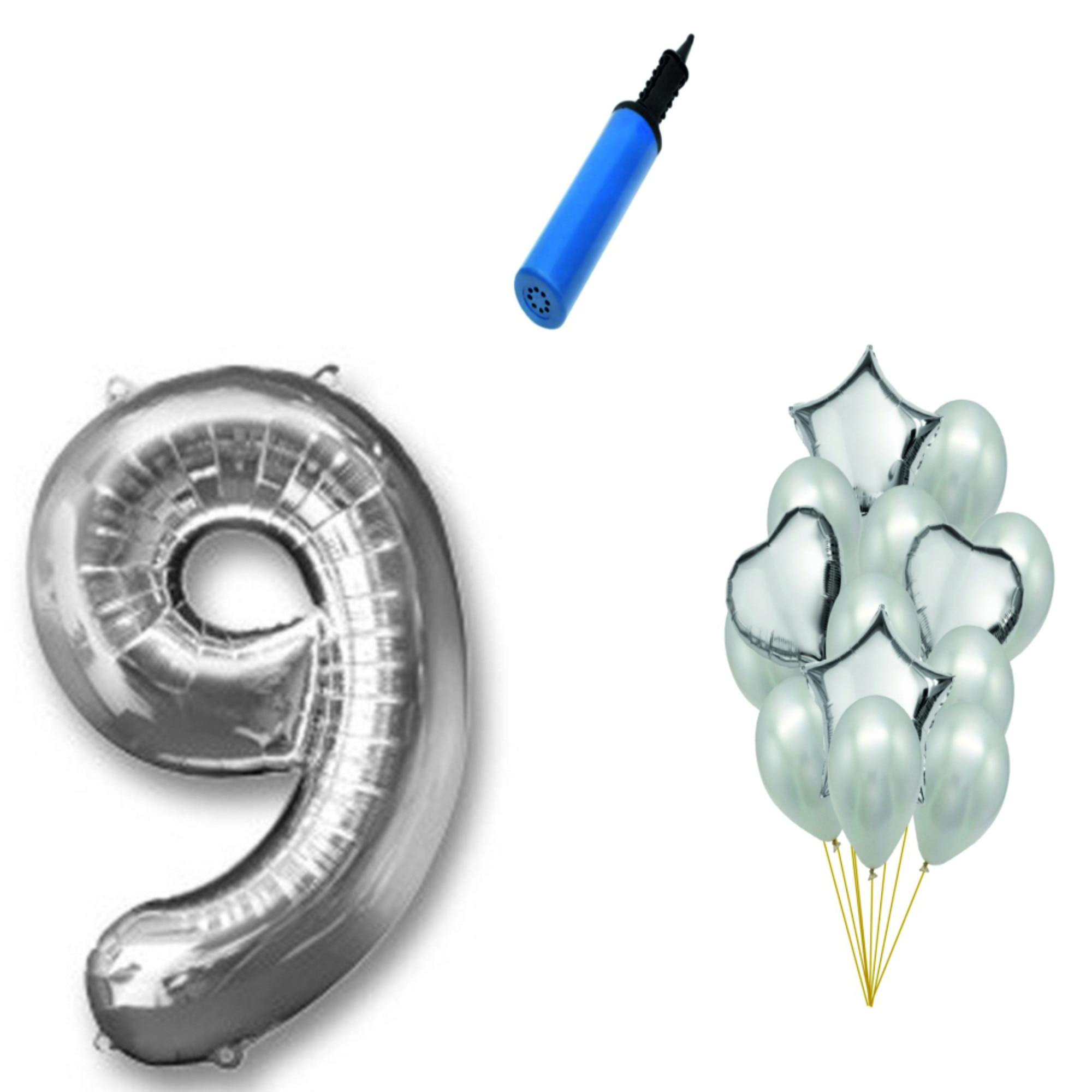 Set 15 baloane aniversare 9 ani , argintiu