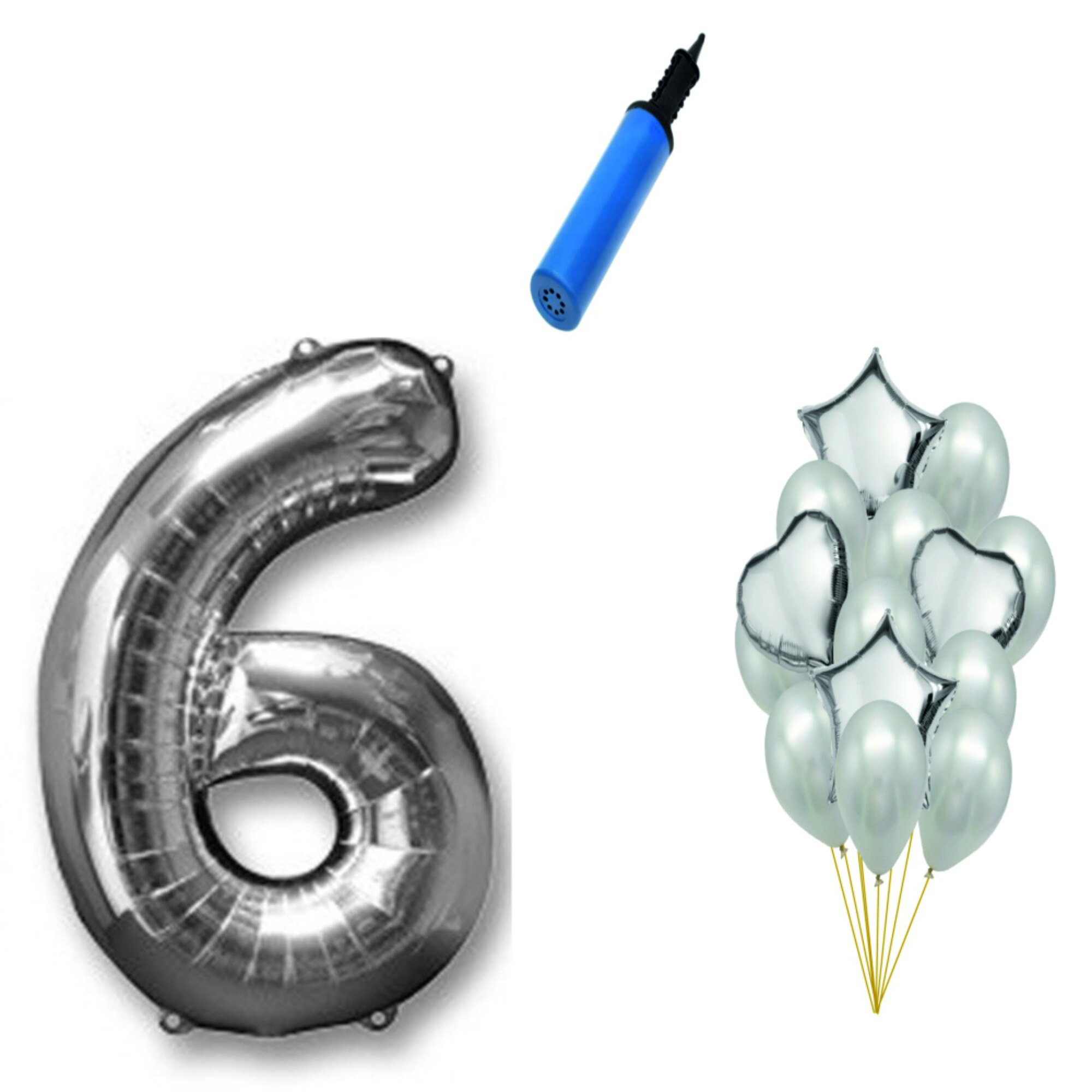 Set 15 baloane aniversare 6 ani , argintiu