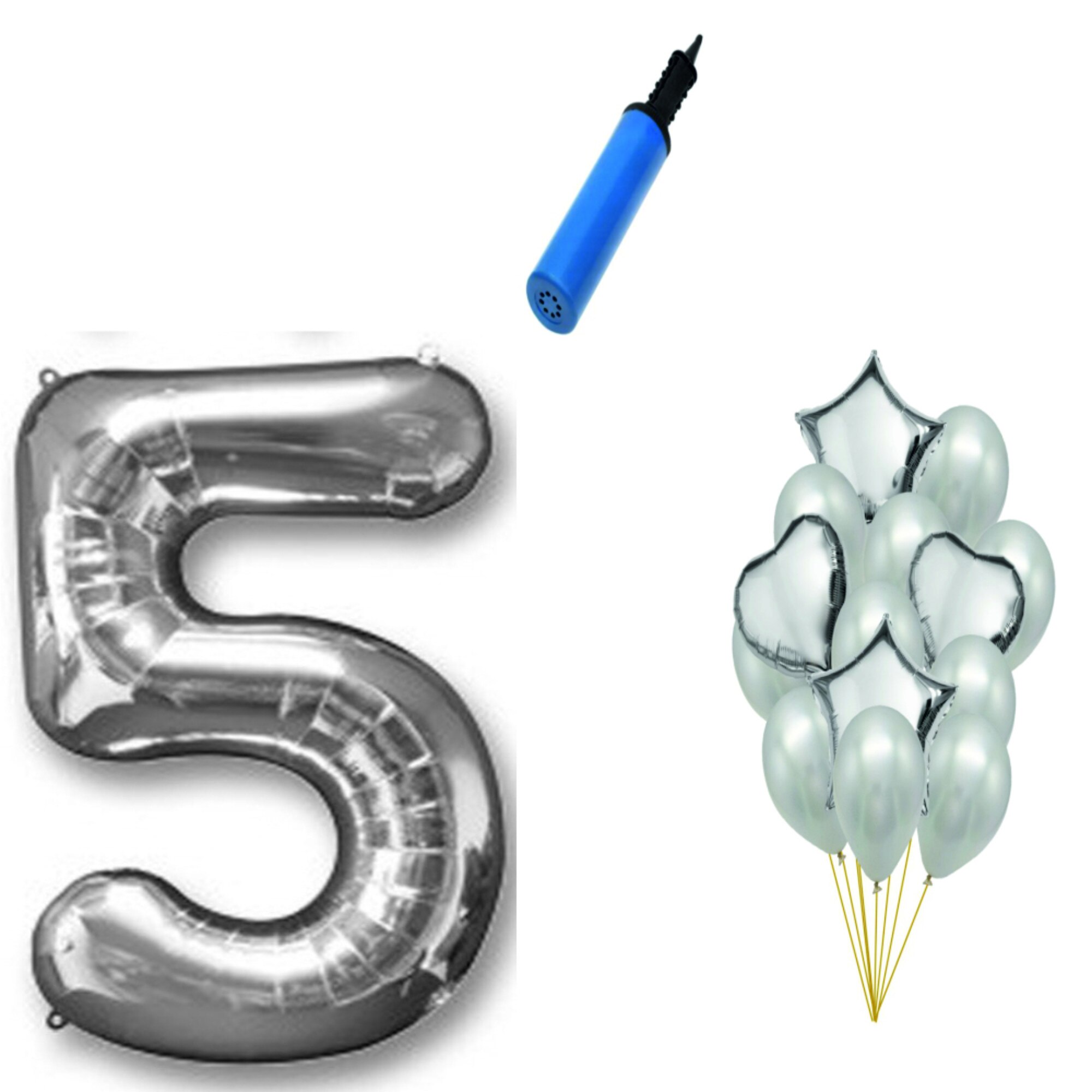 Set 15 baloane aniversare 5 ani , argintiu