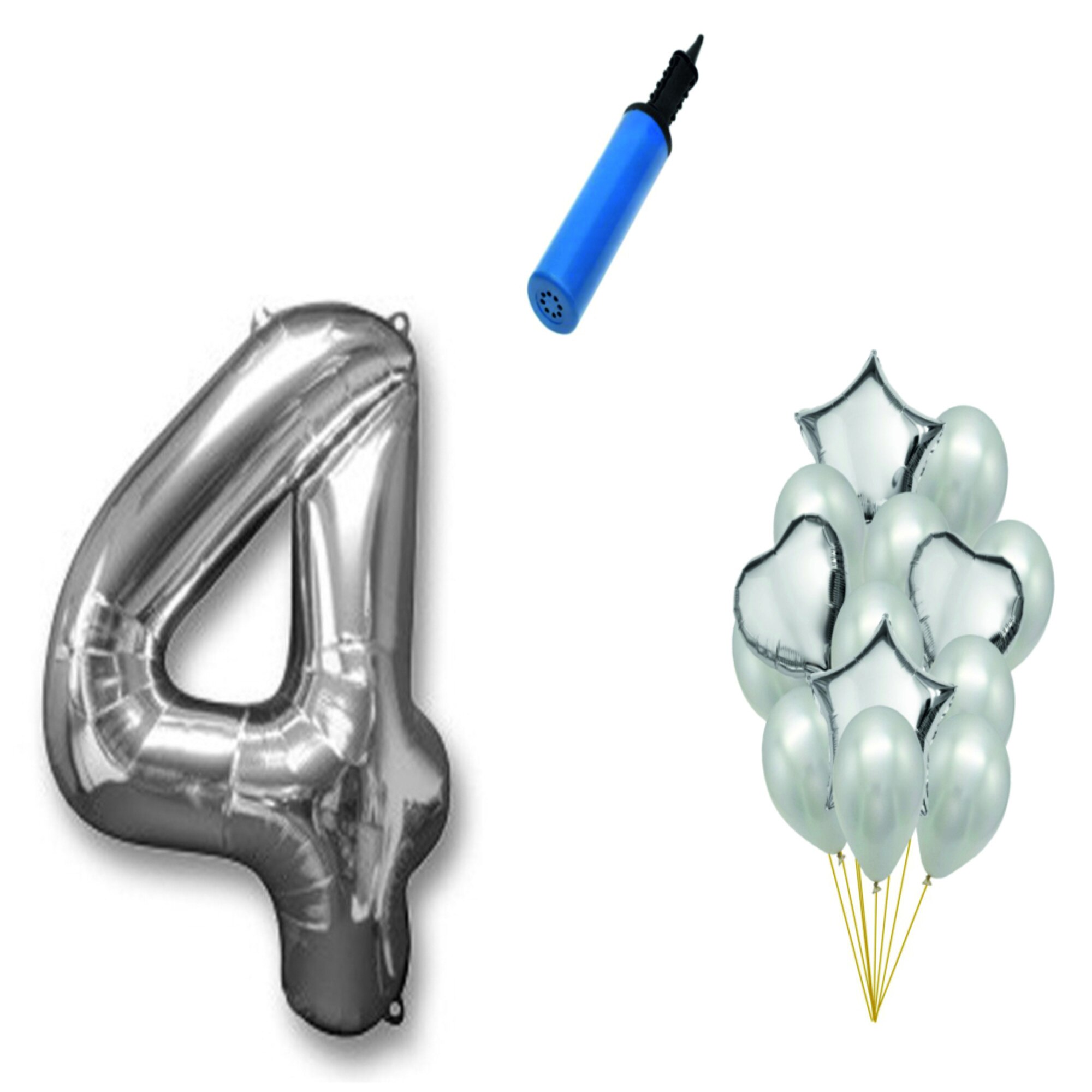 Set 15 baloane aniversare 4 ani , argintiu