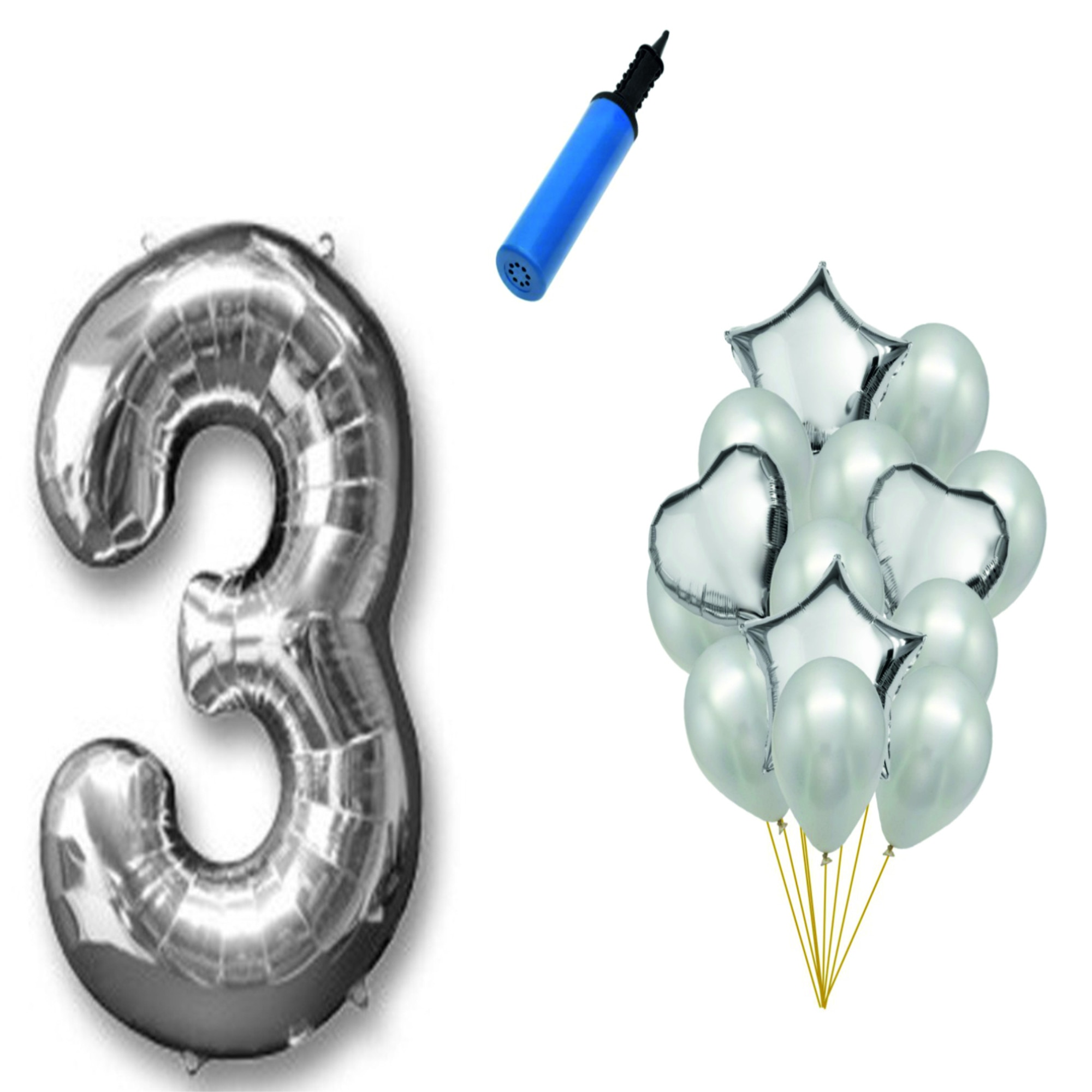 Set 15 baloane aniversare 3 ani , argintiu