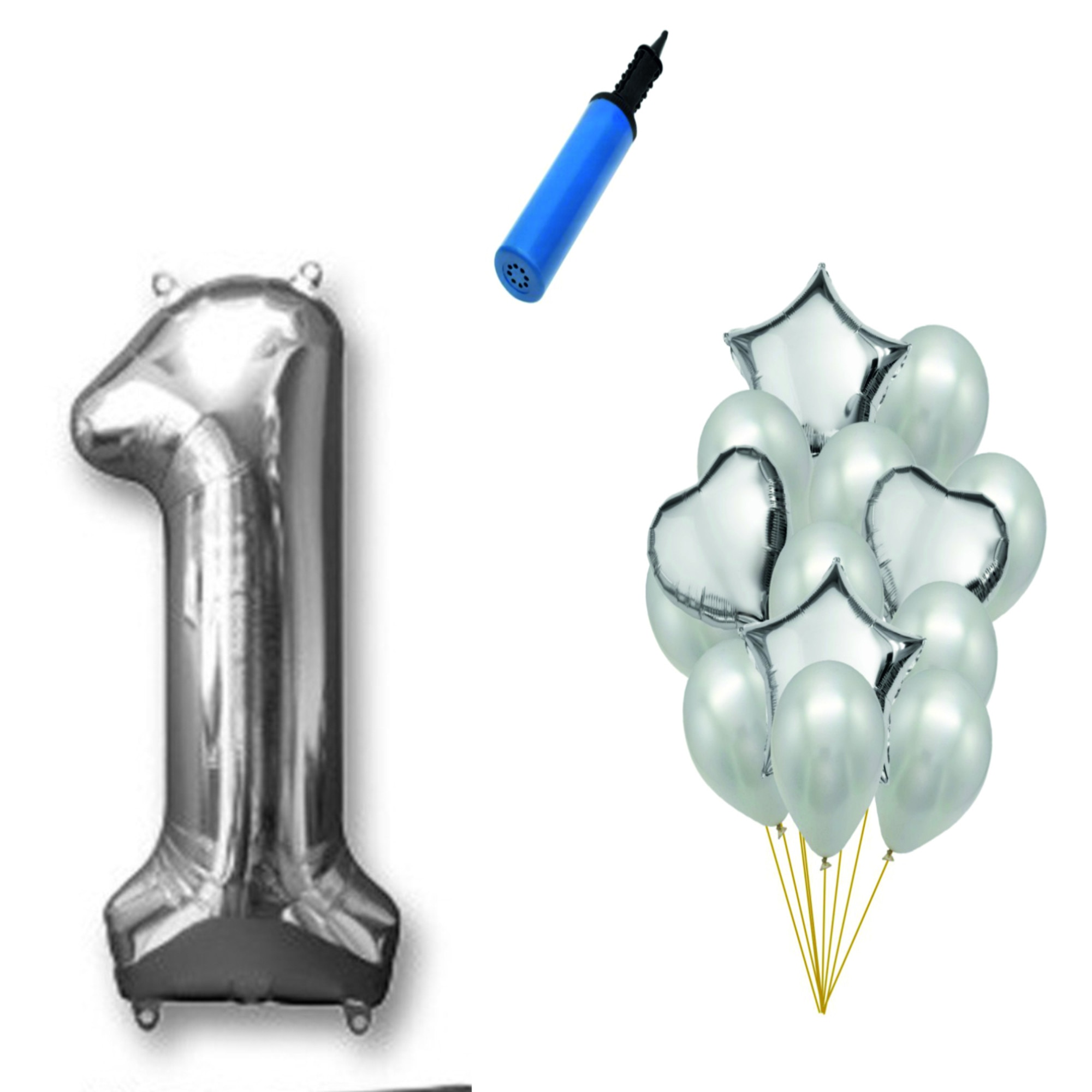 Set 15 baloane aniversare 1 an , argintiu