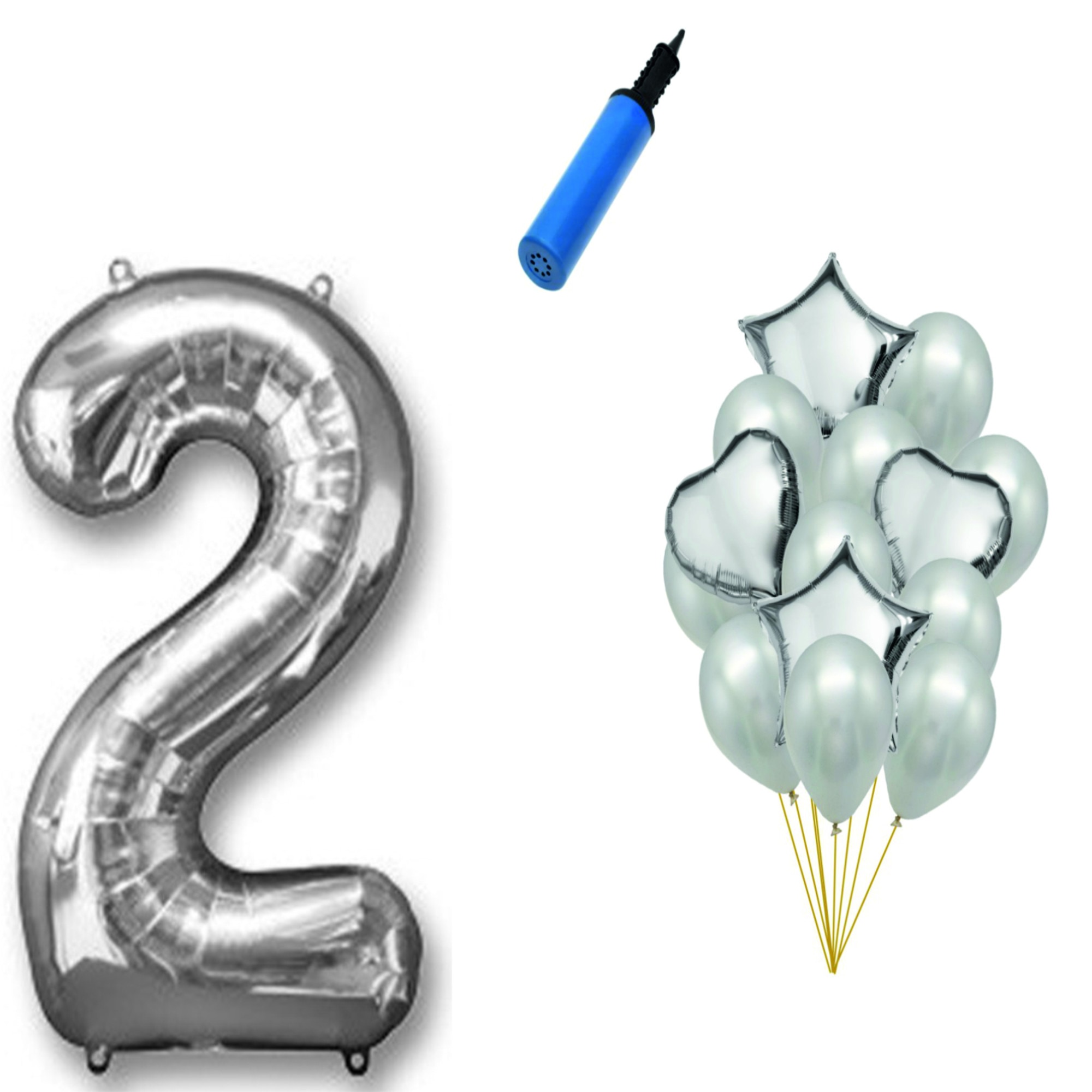 Set 15 baloane aniversare 2 ani , argintiu
