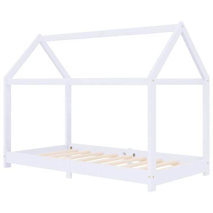 Cadru pat de copii vidaXL, alb, 70 x 140 cm, lemn masiv de pin, 13.72 kg