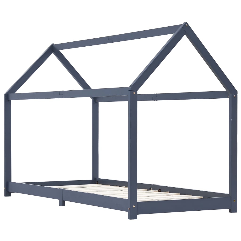 Cadru de pat tip casuta pentru copii +4 ani, vidaXL, Lemn de pin, 70 x 140 cm, Gri