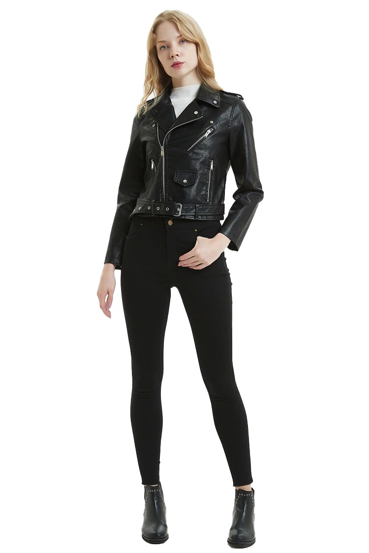 Geaca biker Black Piece, piele ecologica, Negru