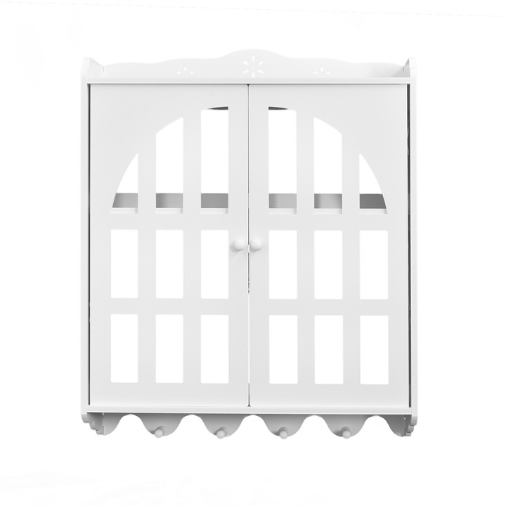 Dulap pentru baie cu agatatori si 2 nivele, Naimeed D16, culoare Alb, 60 x 15 x 50 cm